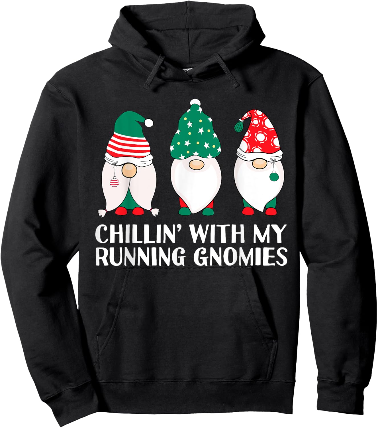 Chilling With My Running Gnomies Runner Funny Gnome Pun Xmas Hoodie - Hoodie | Black