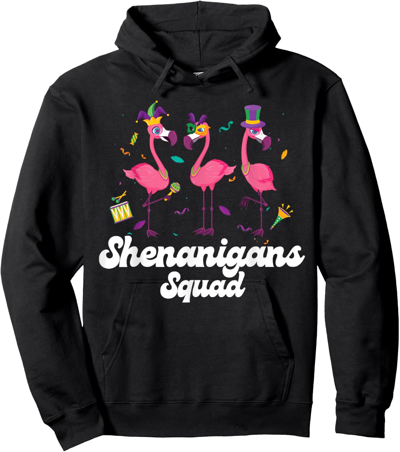 Shenanigans Squad Mardi Gras Flamingo Party Parade Matching Hoodie - Hoodie | Black