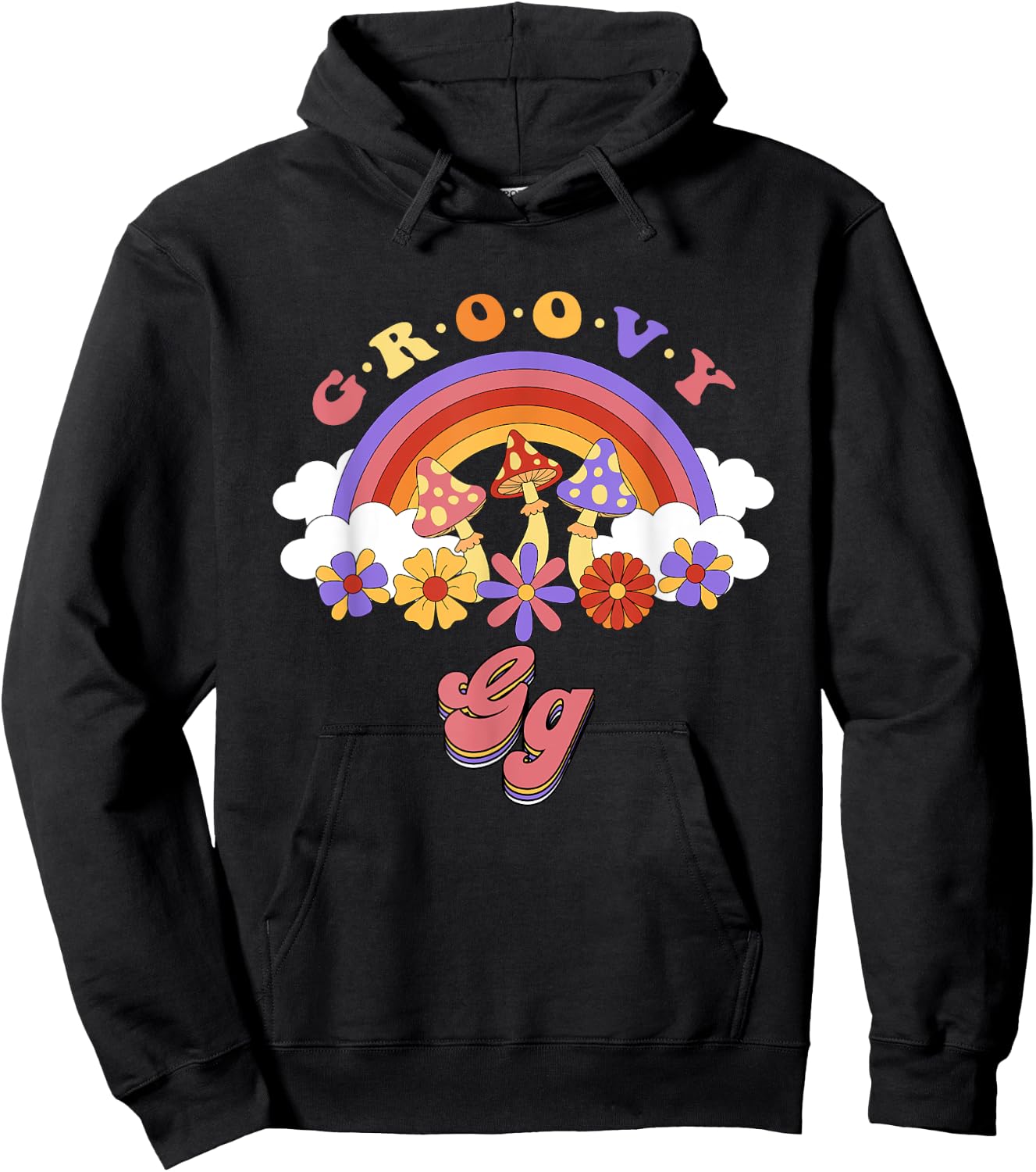 Groovy Gg Retro Rainbow Colorful Flowers Mothers Day Hoodie - Hoodie | Black