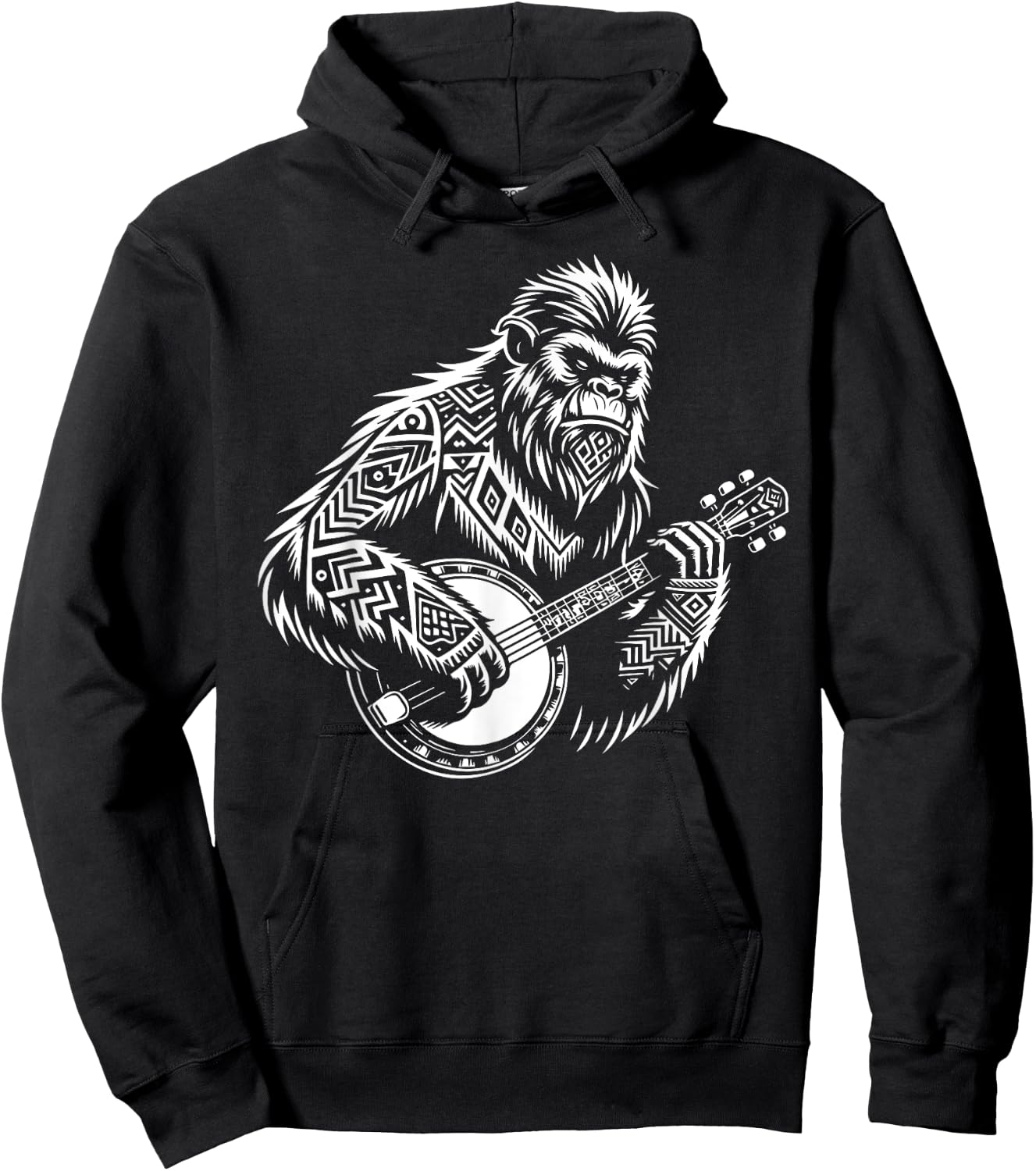 Zen Bigfoot Playing Banjo Tribal Art Music Fest Sasquatch Hoodie - Hoodie | Black