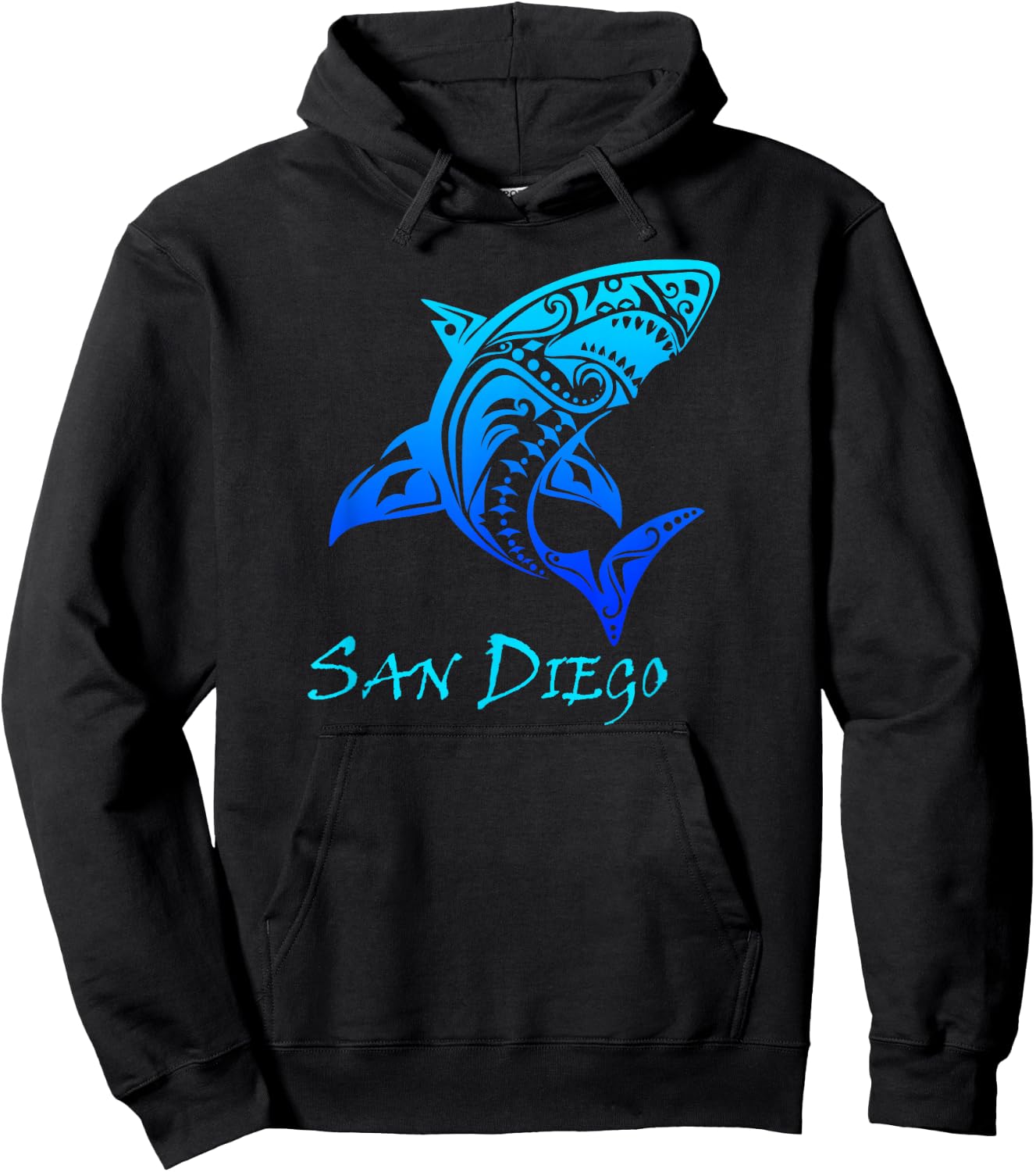 San Diego, California Vintage Vacation Tribal Shark Hoodie - Hoodie | Black