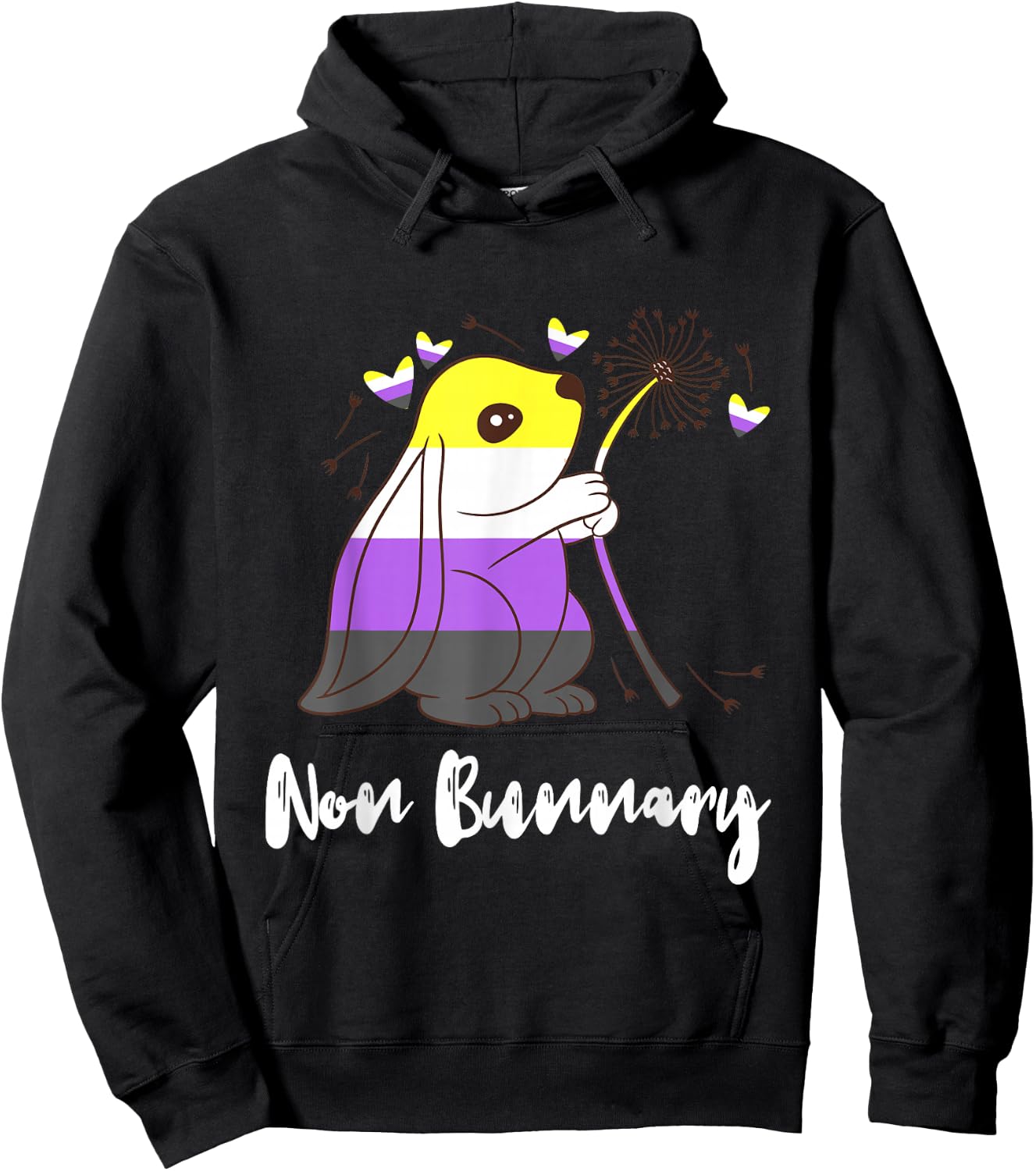 Cute Bunny Heart Nonbinary Flag Nonbinary Pride Non Binary Hoodie - Hoodie | Black