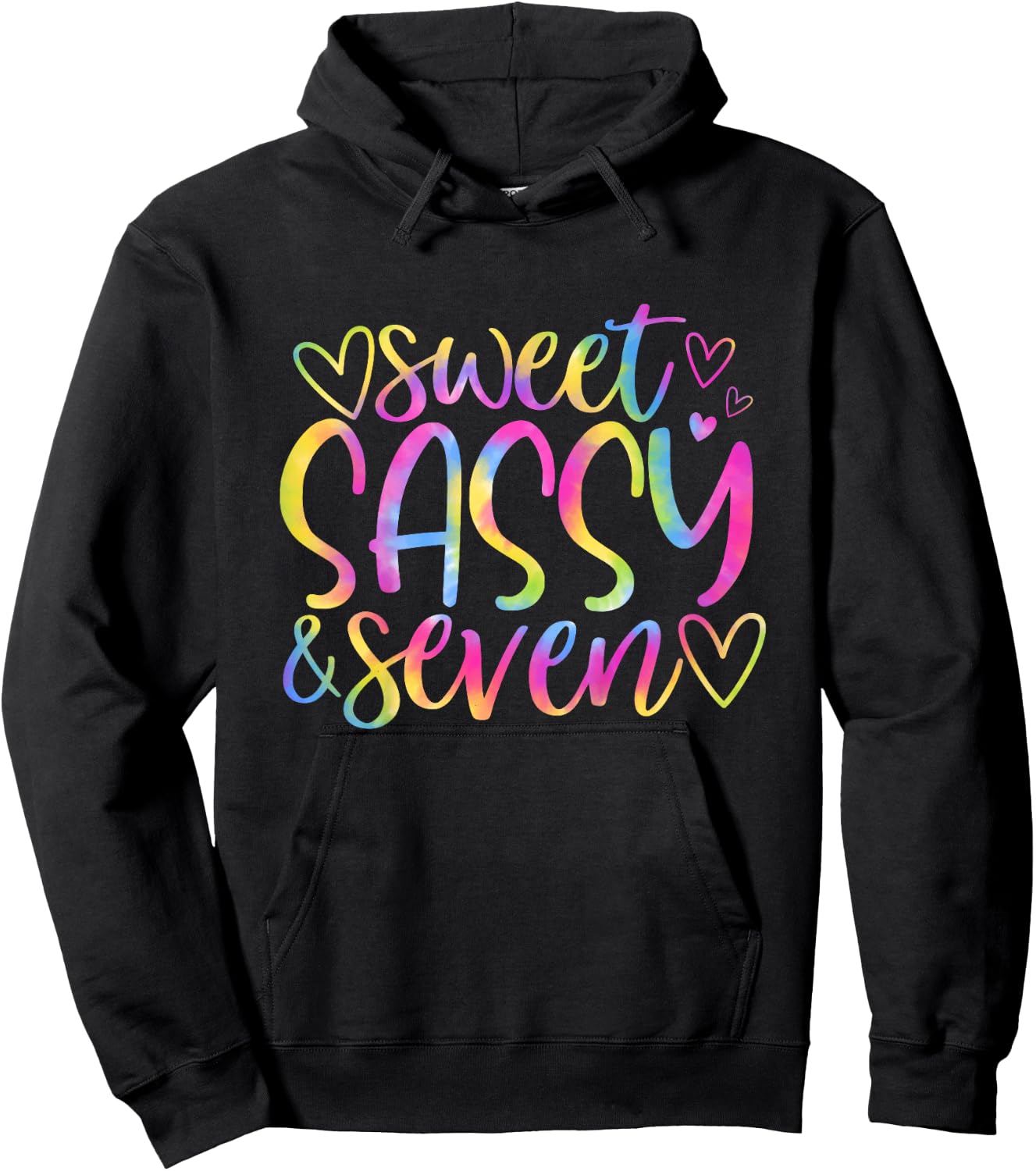 7th Birthday Sweet Sassy and Seven Girls 7 Years Old Tie Dye Hoodie - Hoodie | Black