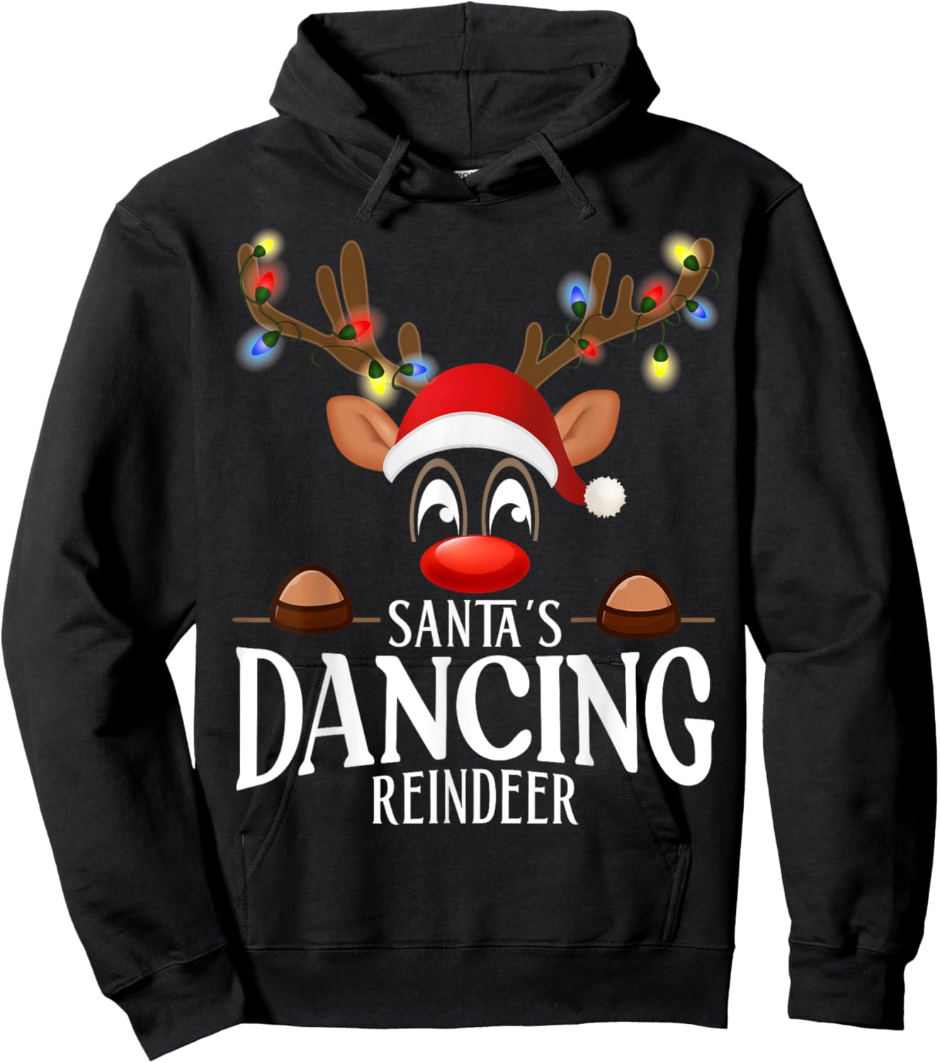 Santa's Dancing Reindeer Funny XMas Matching PJS Hoodie - Hoodie | Black