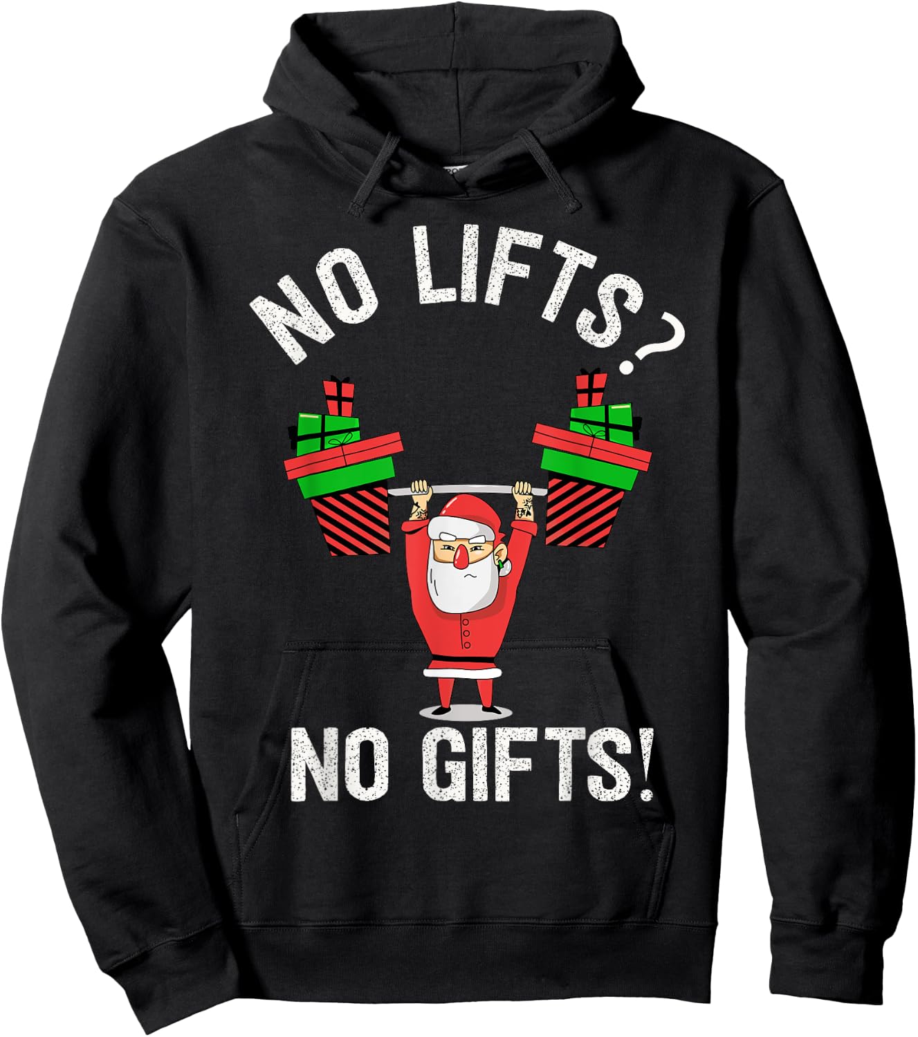 No Lifts No Gifts Christmas Gym Ugly Santa Hoodie - Hoodie | Black