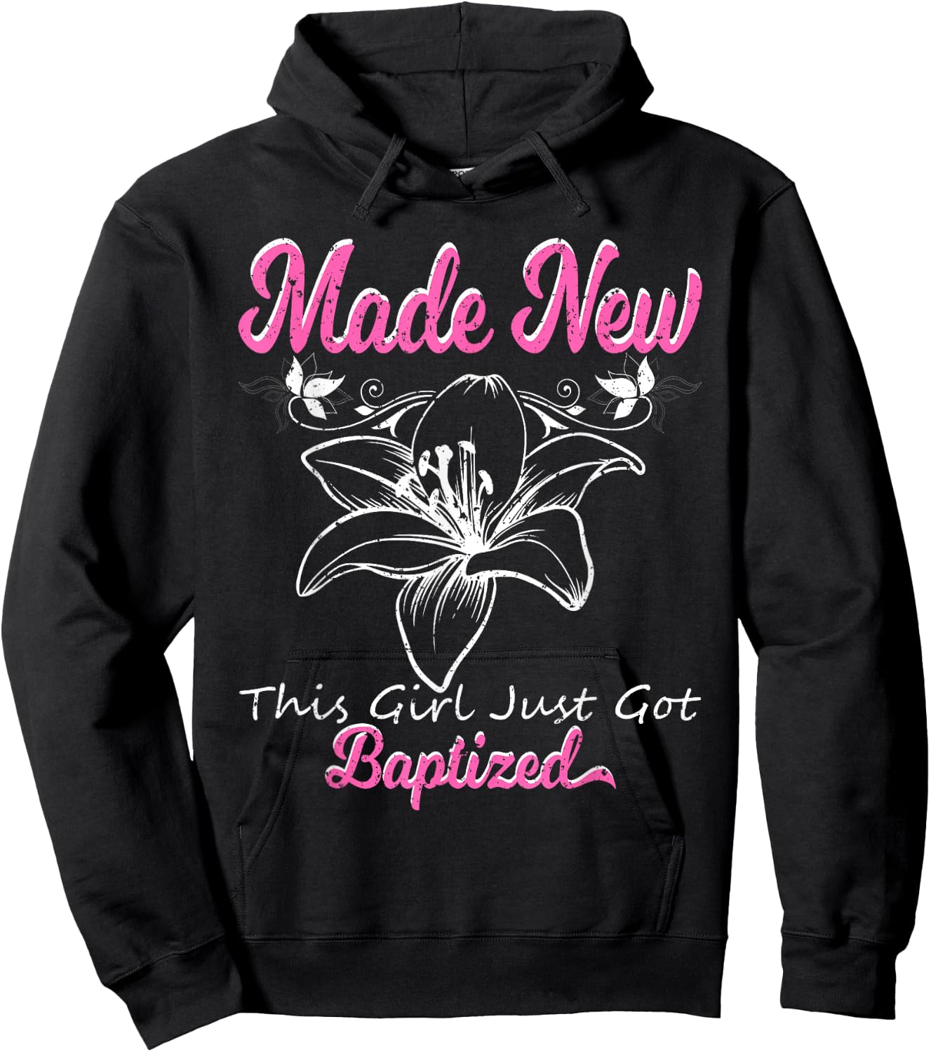 Cute Made New Baptism Shirt Girls Vintage Baptized Floral Hoodie - Hoodie | Black