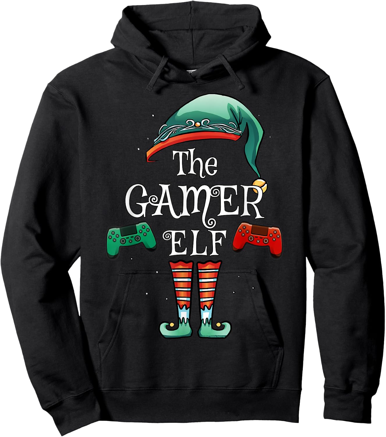 The Gamer Elf Matching Family Christmas Gamer Hoodie - Hoodie | Black