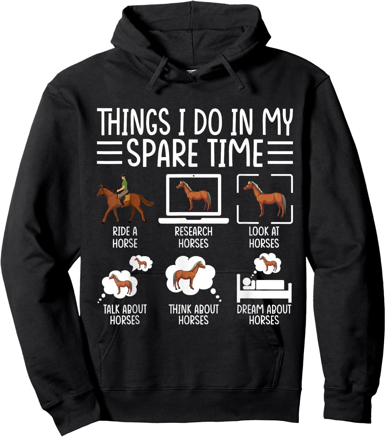 Things I Do In My Spare Time Funny Horse Lovers Women Girls Hoodie - Hoodie | Black