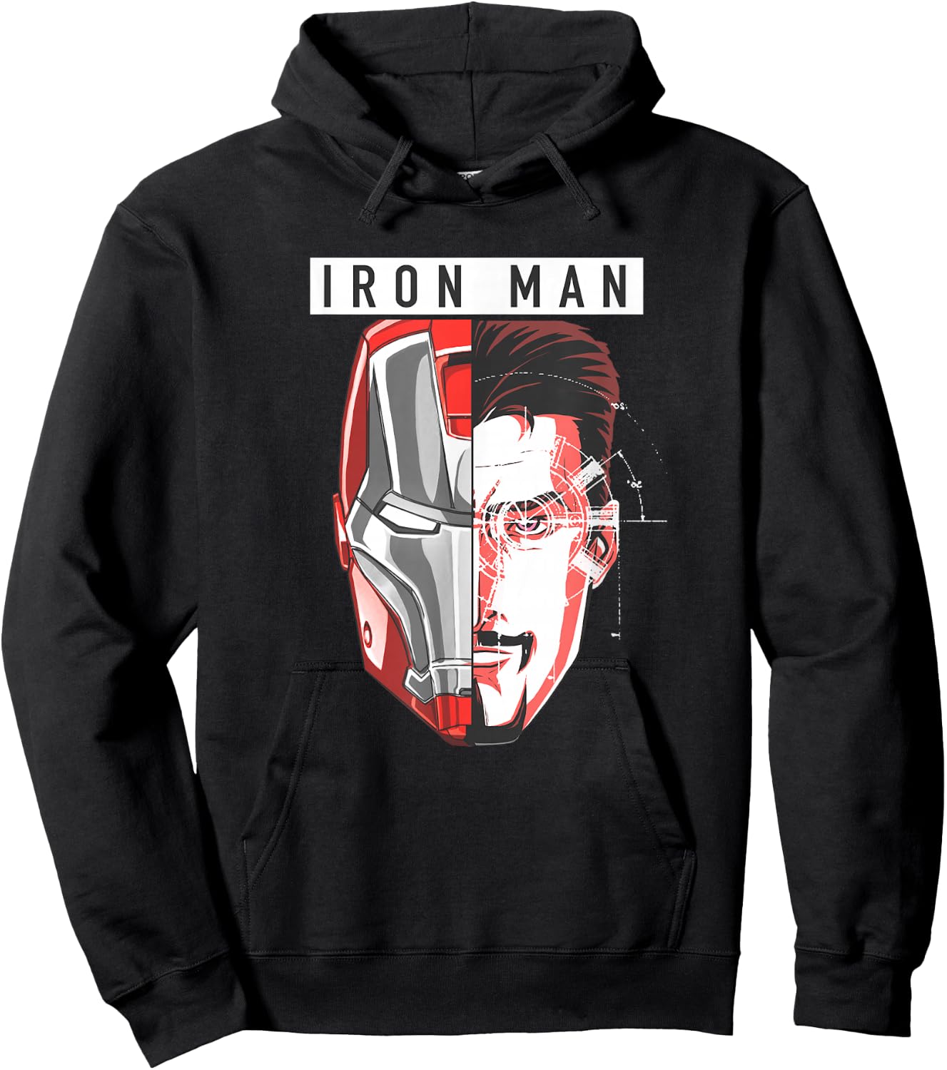 Marvel Comics Retro Classic Iron Man Tony Stark Split Face Hoodie - Hoodie | Black