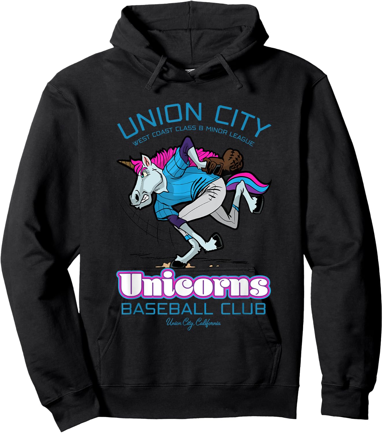 Union City Unicorns Retro Minor League Baseball Unicorn Hoodie - Hoodie | Black