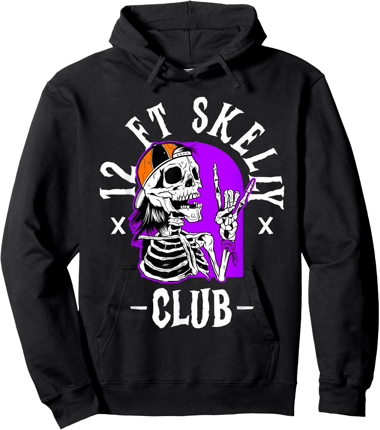 12 FT Skelly Club - Halloween 12 Foot Skeleton Hoodie - Hoodie | Black