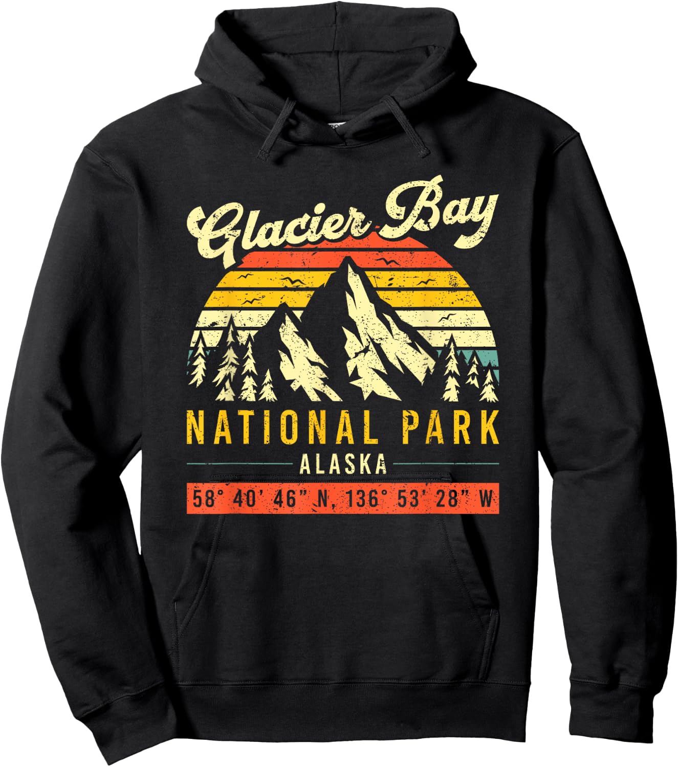 Glacier Bay Vintage Retro Alaska National Park Hoodie - Hoodie | Black