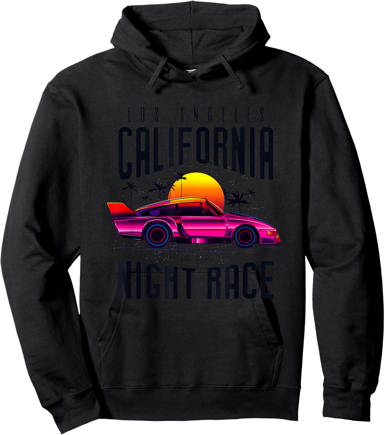 Vintage American California Night Race with Cars Graphic Hoodie - Hoodie | Black