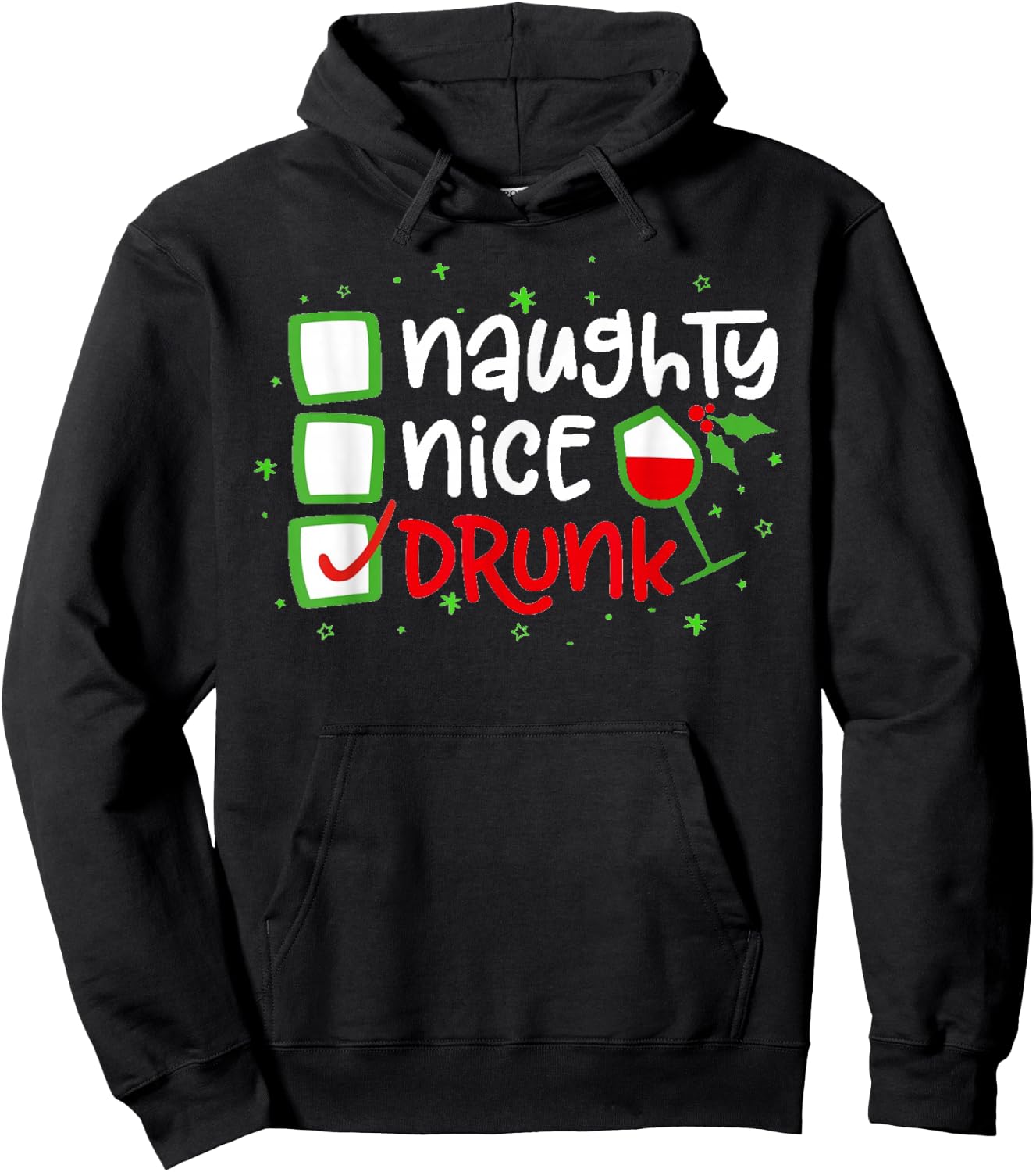Nice Naughty Drunk Christmas List Xmas Santa Claus Drinking Hoodie - Hoodie | Black
