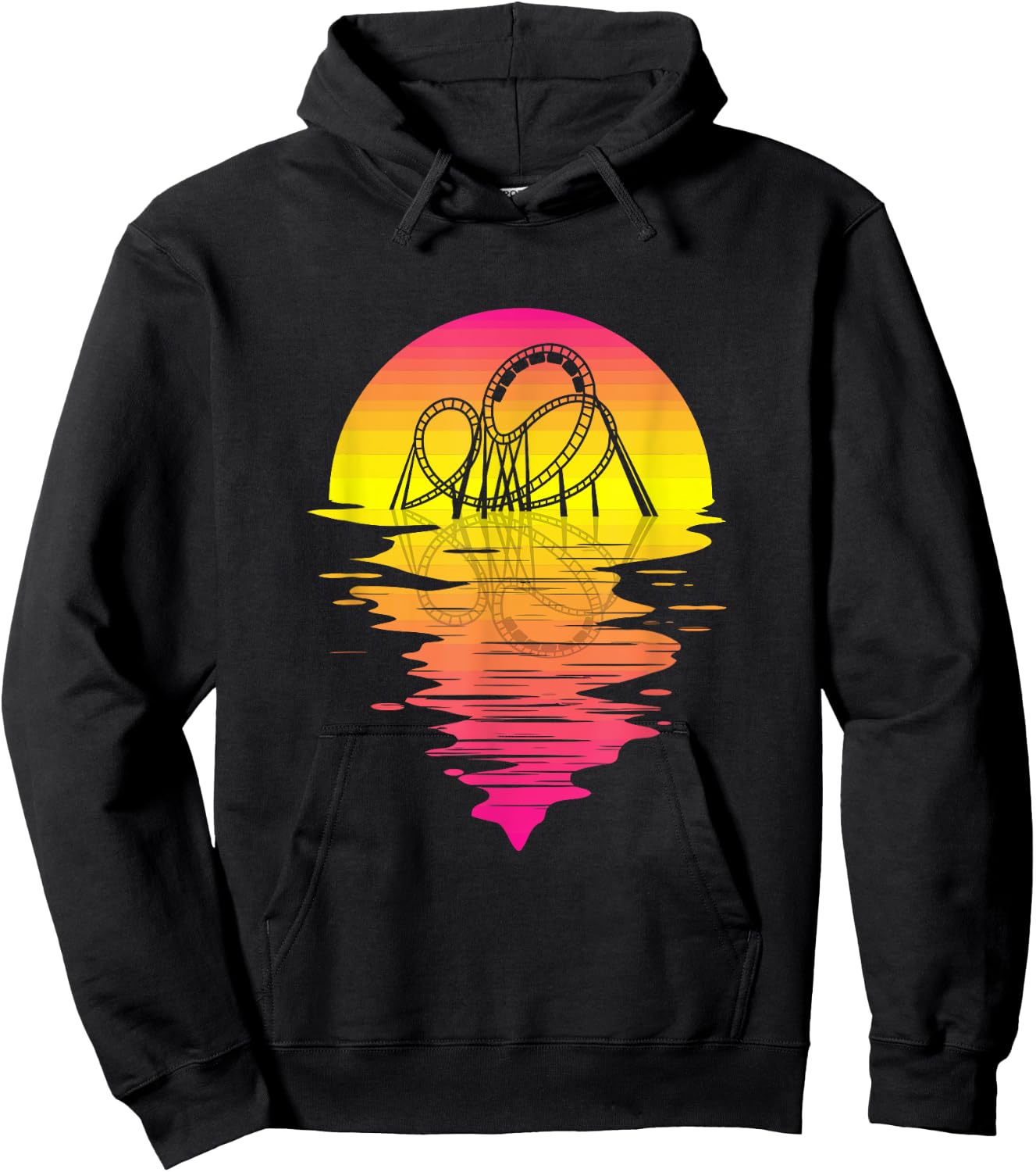 Roller Coaster Retro Pink 80s Vintage Retro Sunset Hoodie - Hoodie | Black