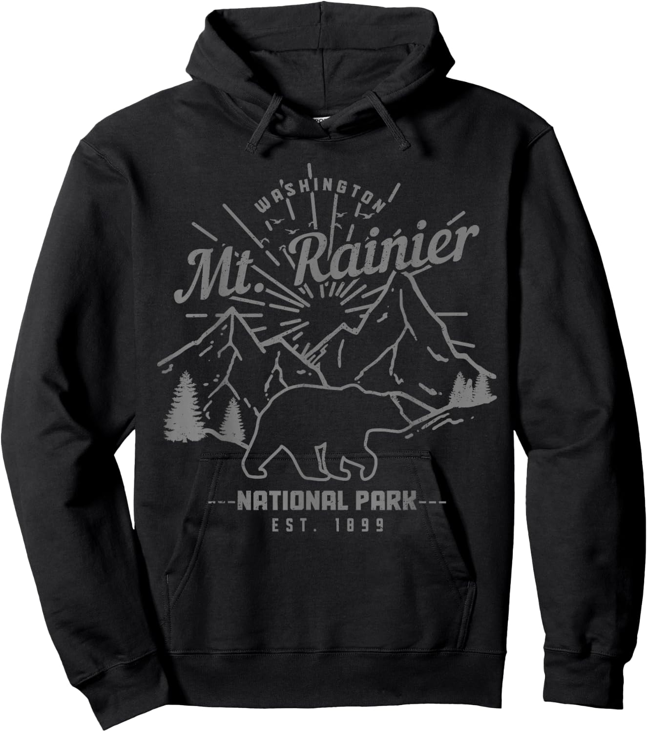 Mt. Rainier Washington Vintage Mountain National Park PNW Hoodie - Hoodie | Black