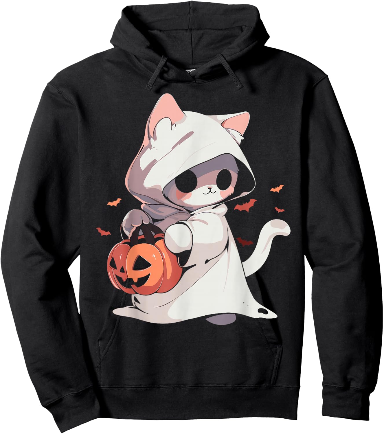 Cat Ghost Kawaii Neko Anime Halloween Costume Pumpkin Lover Hoodie - Hoodie | Black