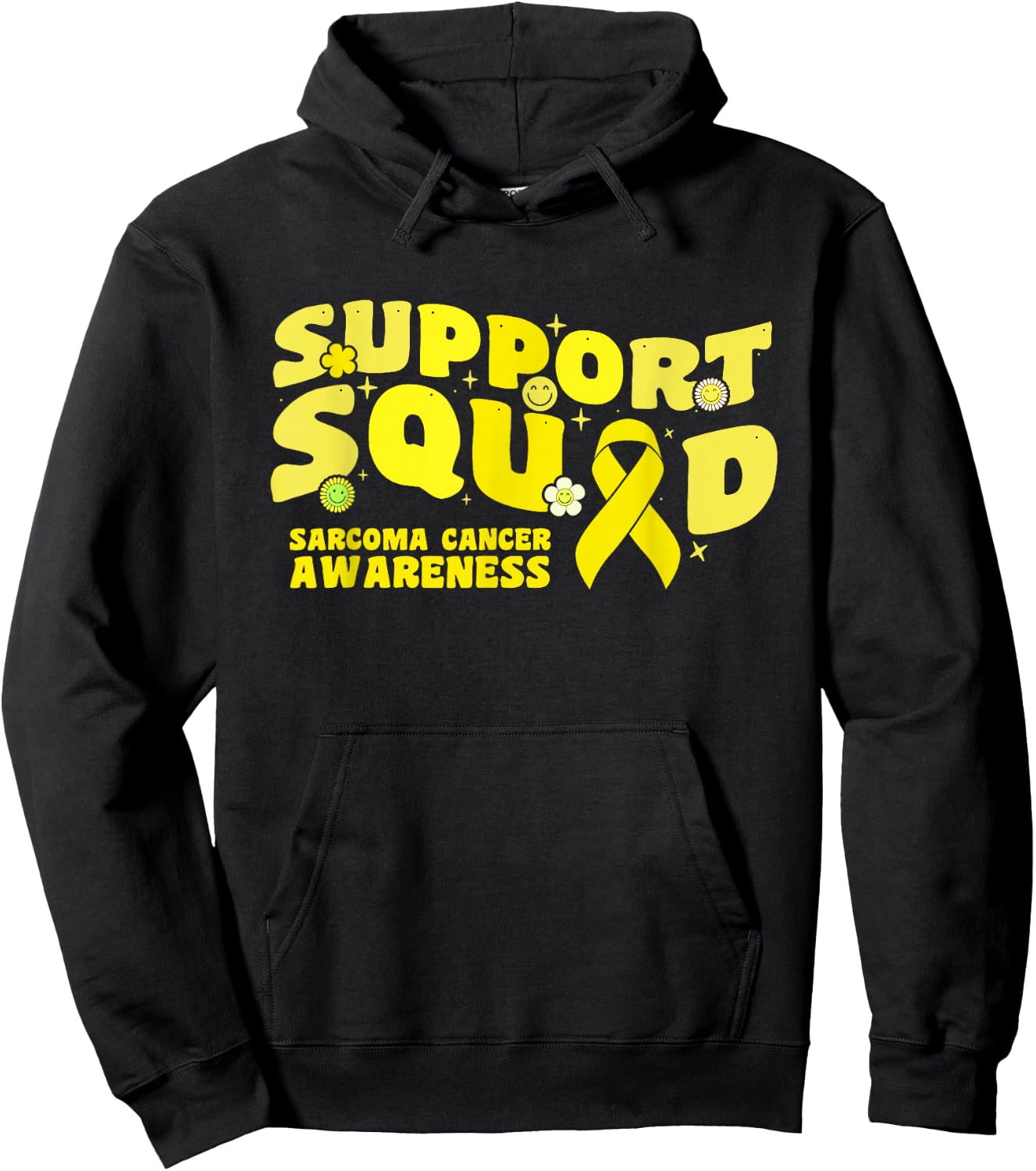 Support Squad Sarcoma Cancer Awareness Yellow Ribbon Fighter Hoodie - Hoodie | Black
