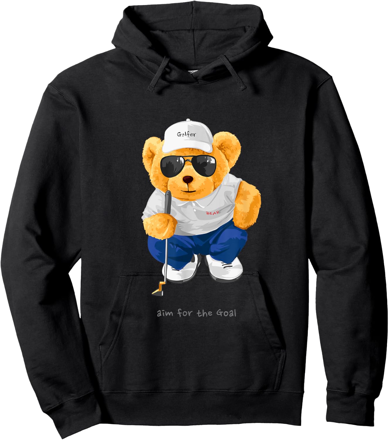 Cool Wild Teddy Bear Playing Golf Style Illustration Graphic Hoodie - Hoodie | Black