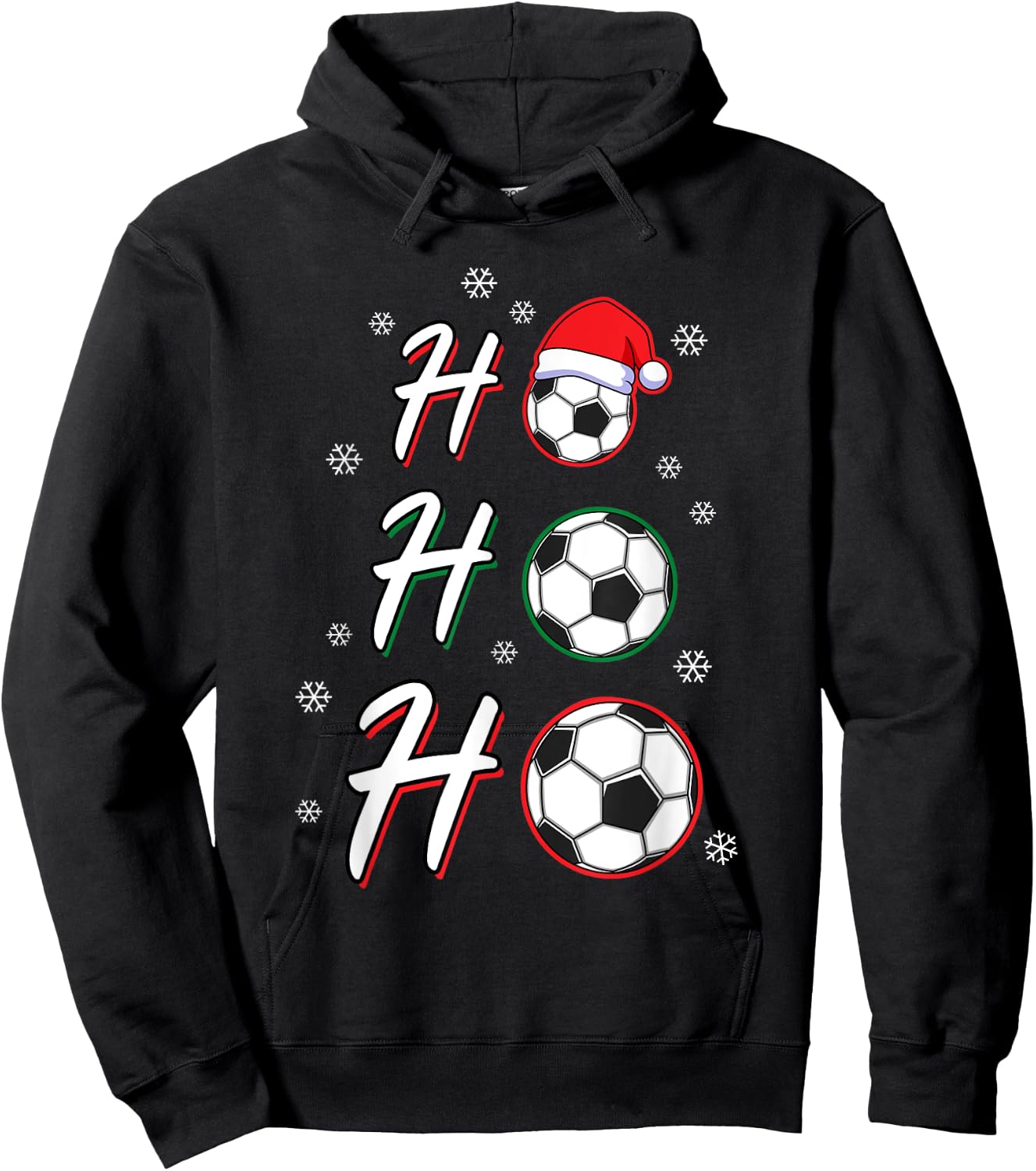 Ho Ho Ho Soccer Ball Wearing Santa Hat Soccer Christmas Hoodie - Hoodie | Black