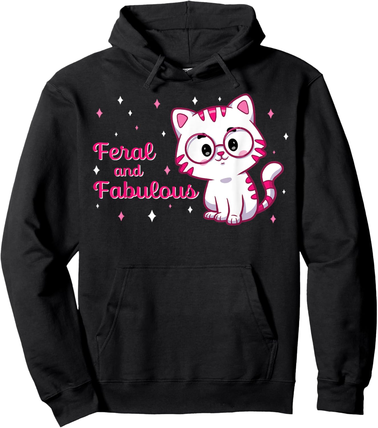 Feral and Fabulous Cute Cat Lover Gift Funny Cat Owner Men Women Hoodie - Hoodie | Black