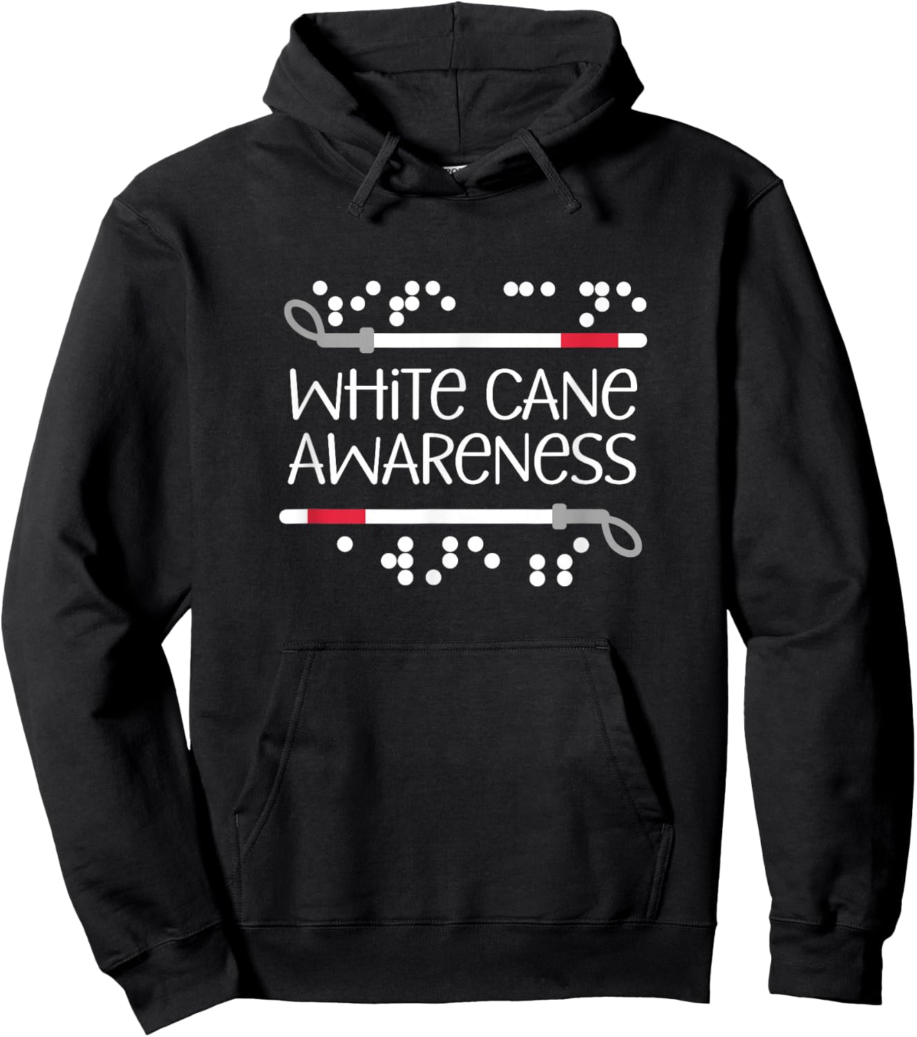 Visual Braille White Cane Awareness Blind Low Vision TVI Hoodie - Hoodie | Black