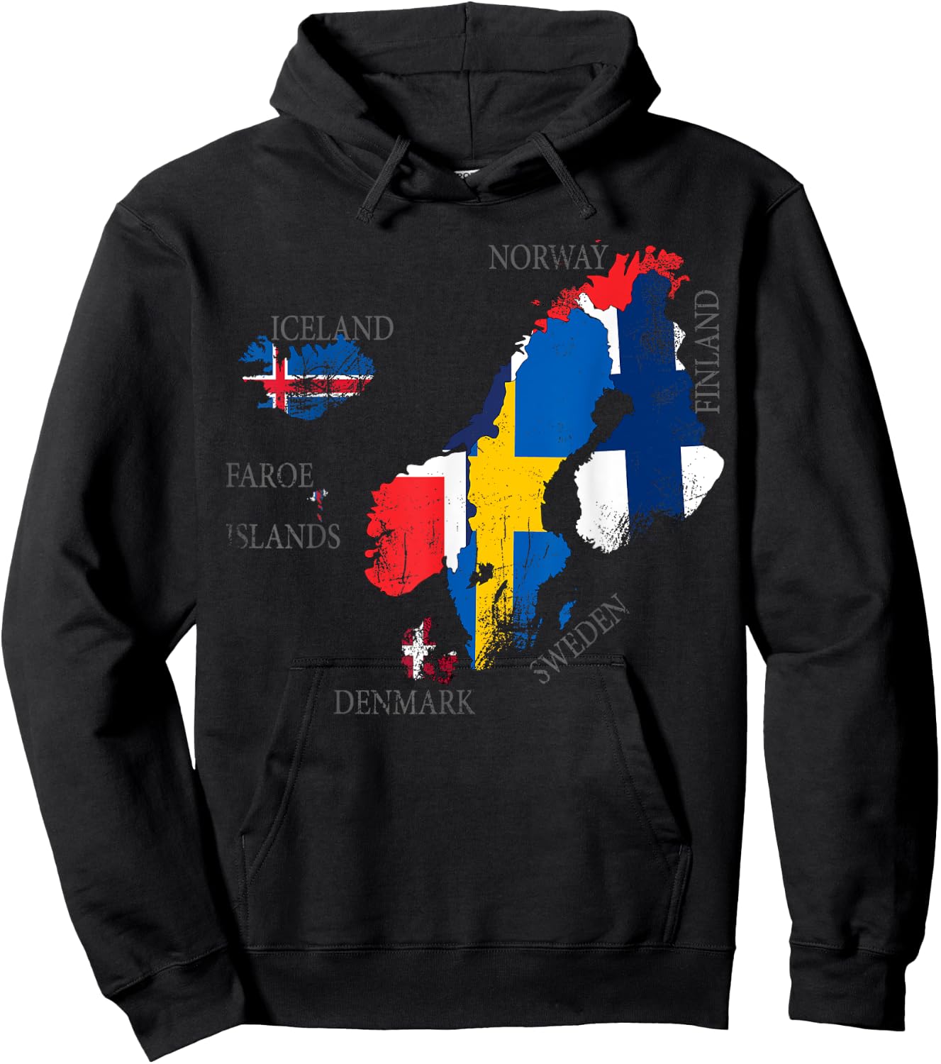 Vintage Scandinavia flag , Maps of Nordic countries Hoodie - Hoodie | Black