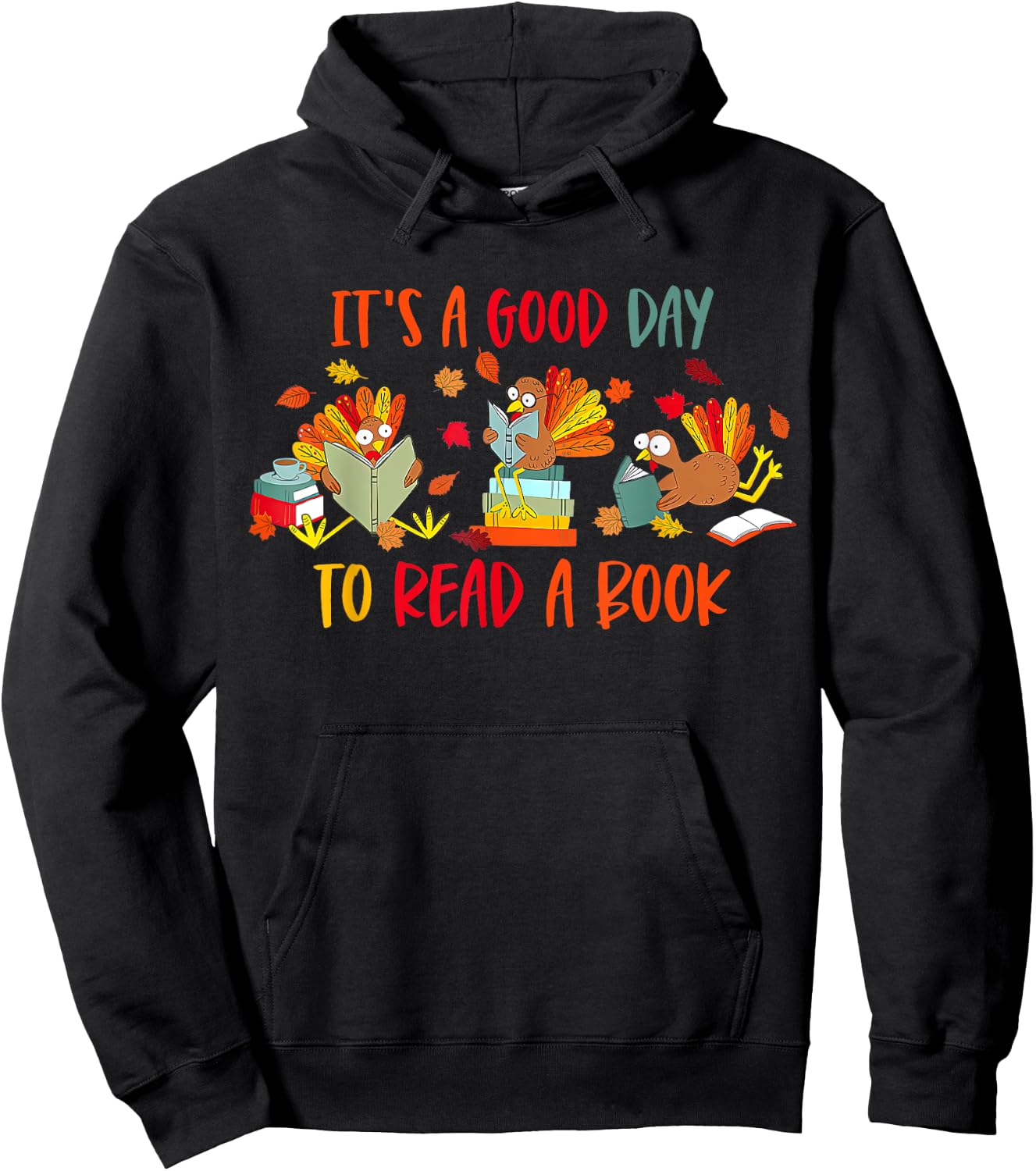 Funny Turkey Reading Book Librarian Bookworm Thanksgiving Hoodie - Hoodie | Black