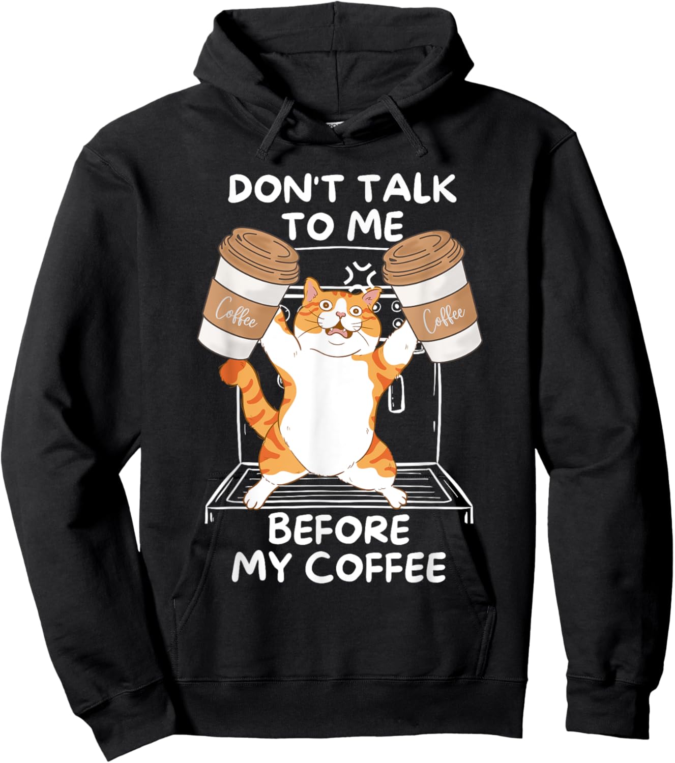 Don't Talk to Me Before My Coffee - Funny Coffee Cat Hoodie - Hoodie | Black