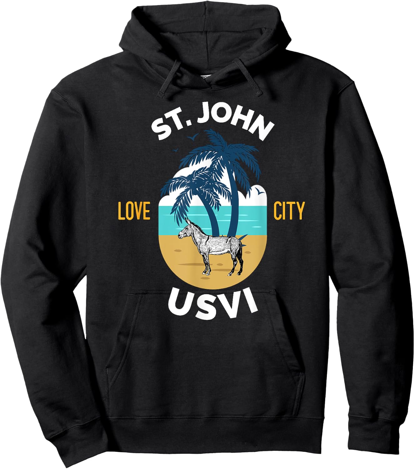 St. John US Virgin Islands Wild Donkey on the Beach Men Women Hoodie - Hoodie | Black