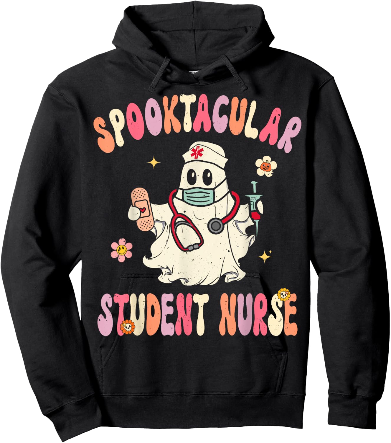 Spooktacular Student Nurse Retro Halloween Ghost Nursing Hoodie - Hoodie | Black