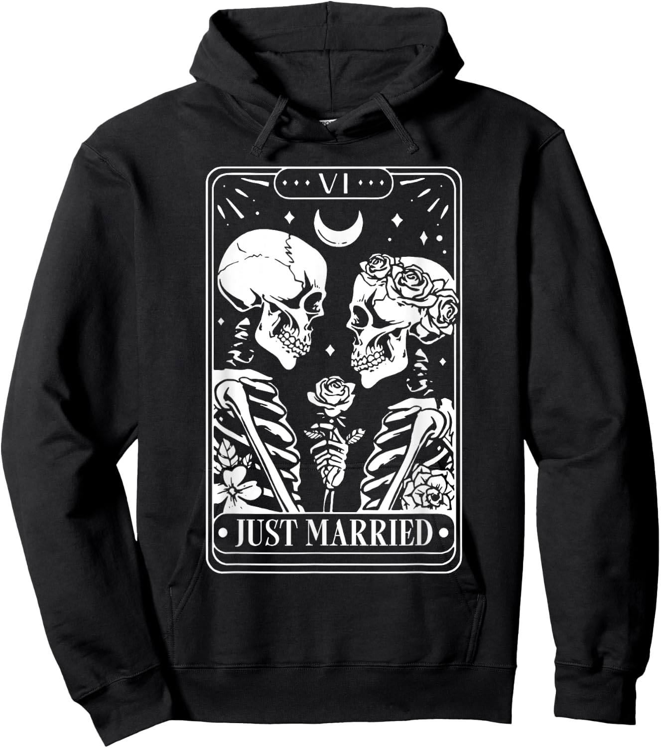 Just Married The Lovers Skeleton Couple Matching Halloween Hoodie - Hoodie | Black