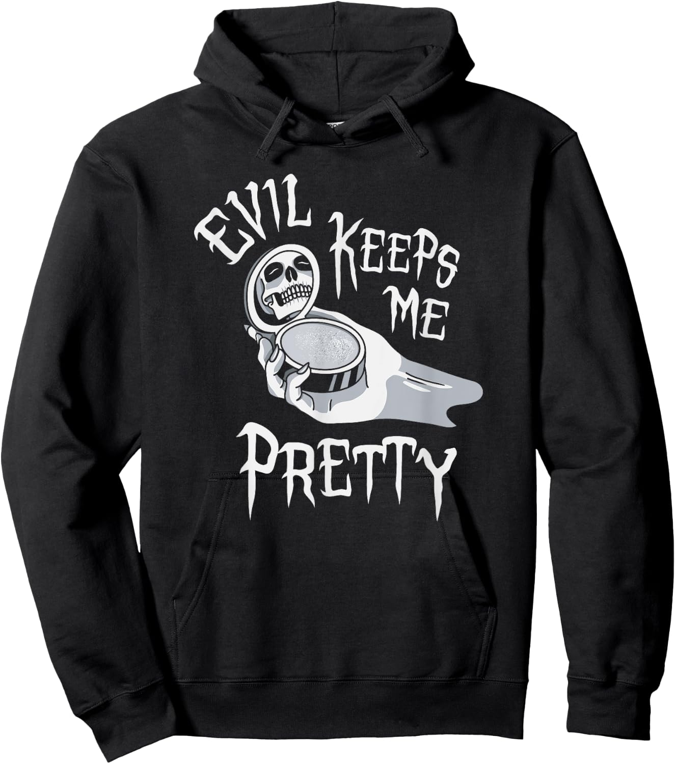 Evil Keeps Me Pretty Cosmetic Makeup Compact Skeleton Skull Hoodie - Hoodie | Black