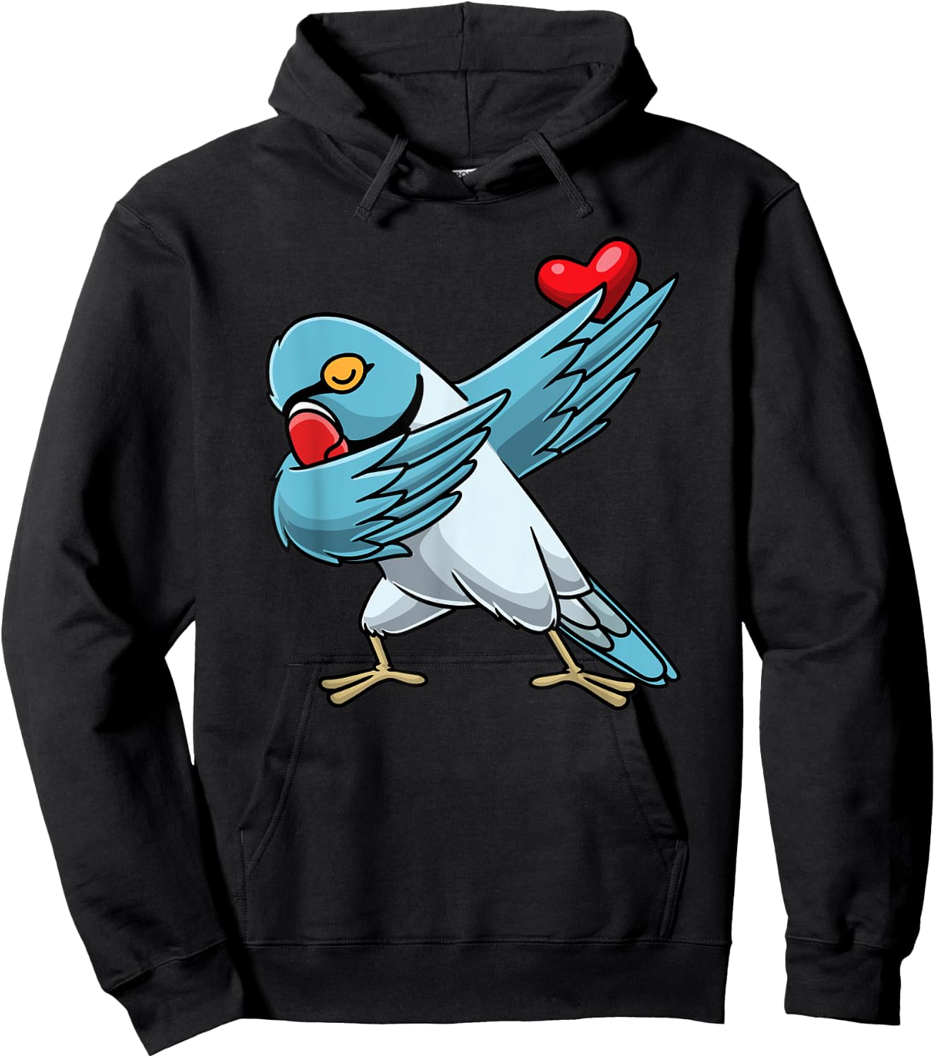 Blue Indian Ringneck Dabbing Parrot Bird With Heart Hoodie - Hoodie | Black