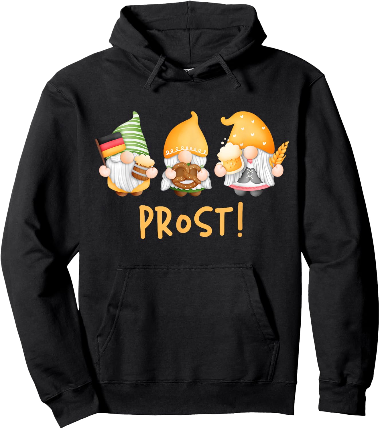 Fun Gnomes Oktoberfest Prost Beer Pretzel German Flag Hoodie - Hoodie | Black