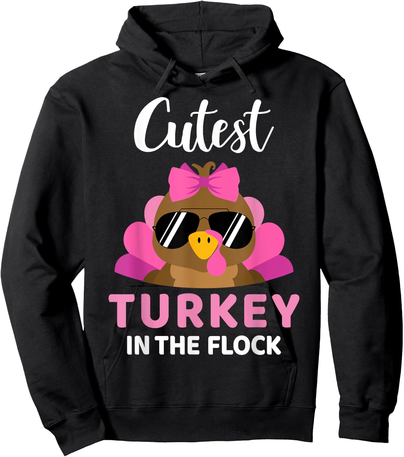 Cutest turkey in the flock girls kids toddler thanksgiving Hoodie - Hoodie | Black