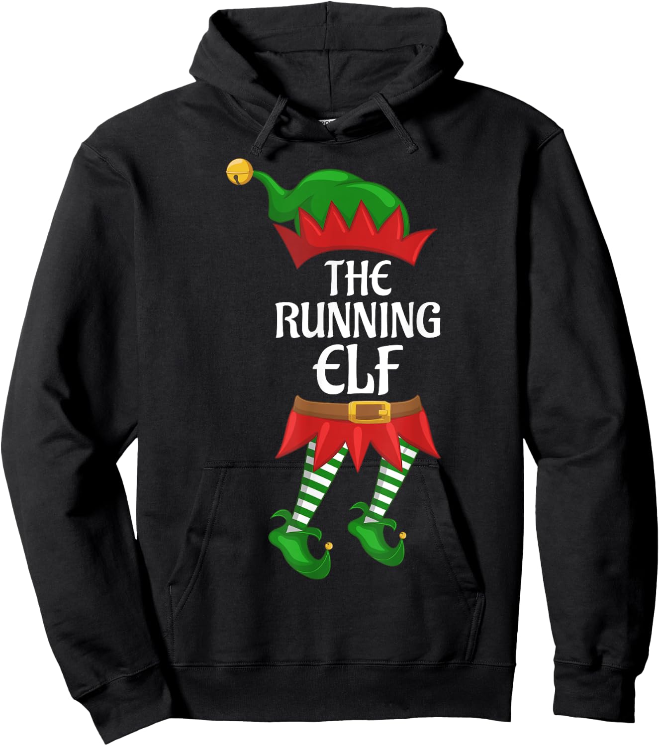 Running Elf Family Matching Group Christmas Party Hoodie - Hoodie | Black
