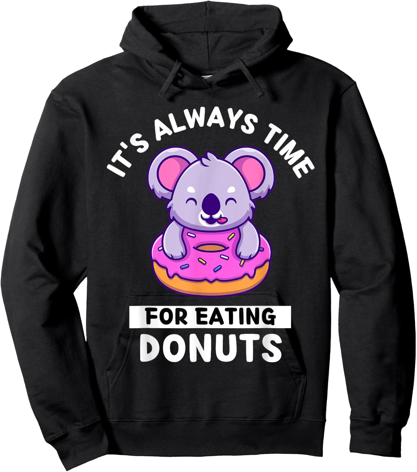Cute Kawaii Koala It's Always Time For Eating Donuts Hoodie - Hoodie | Black