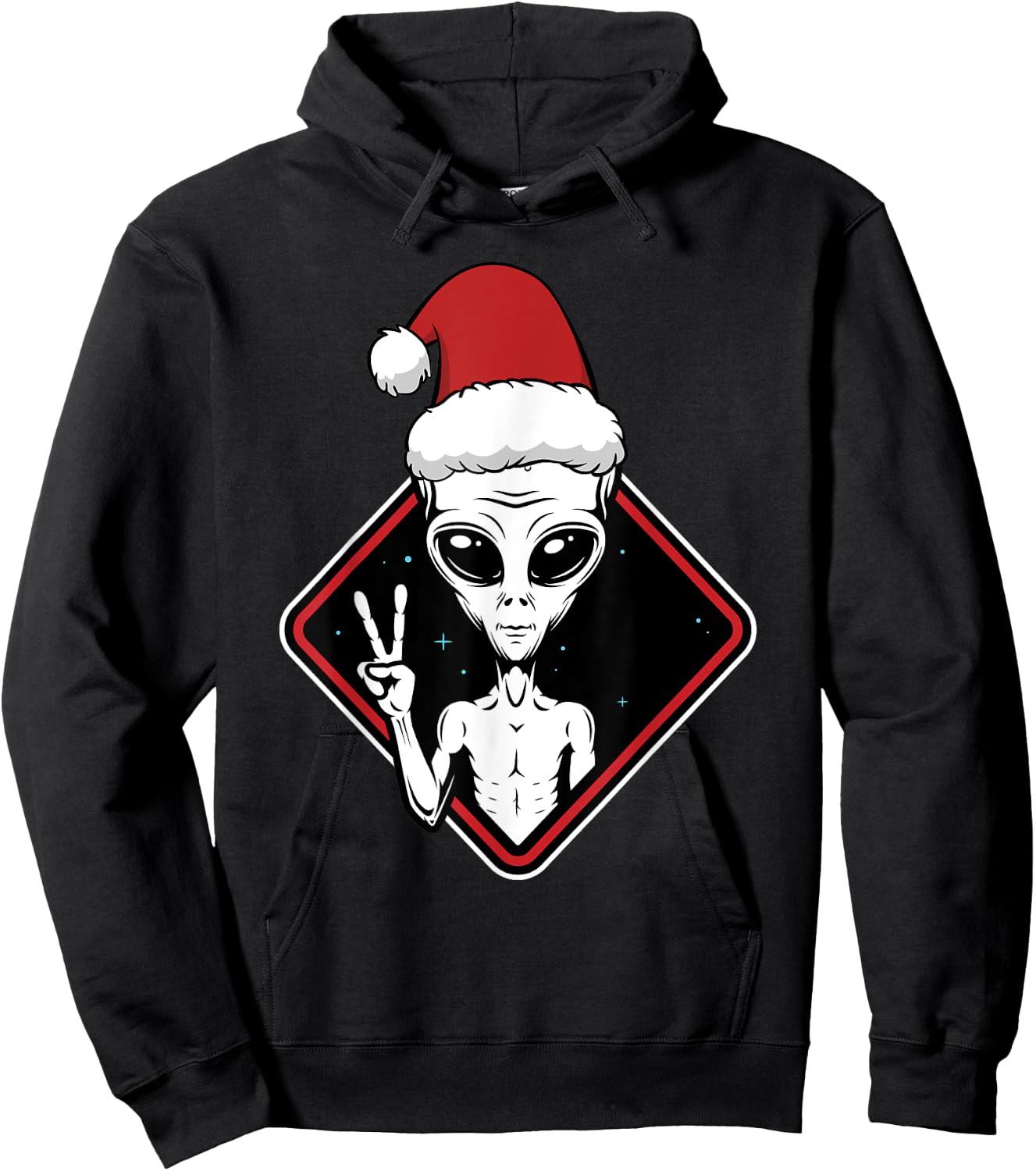 Alien Peace Santa Hat Christmas Pajama Funny X-Mas UFO Hoodie - Hoodie | Black