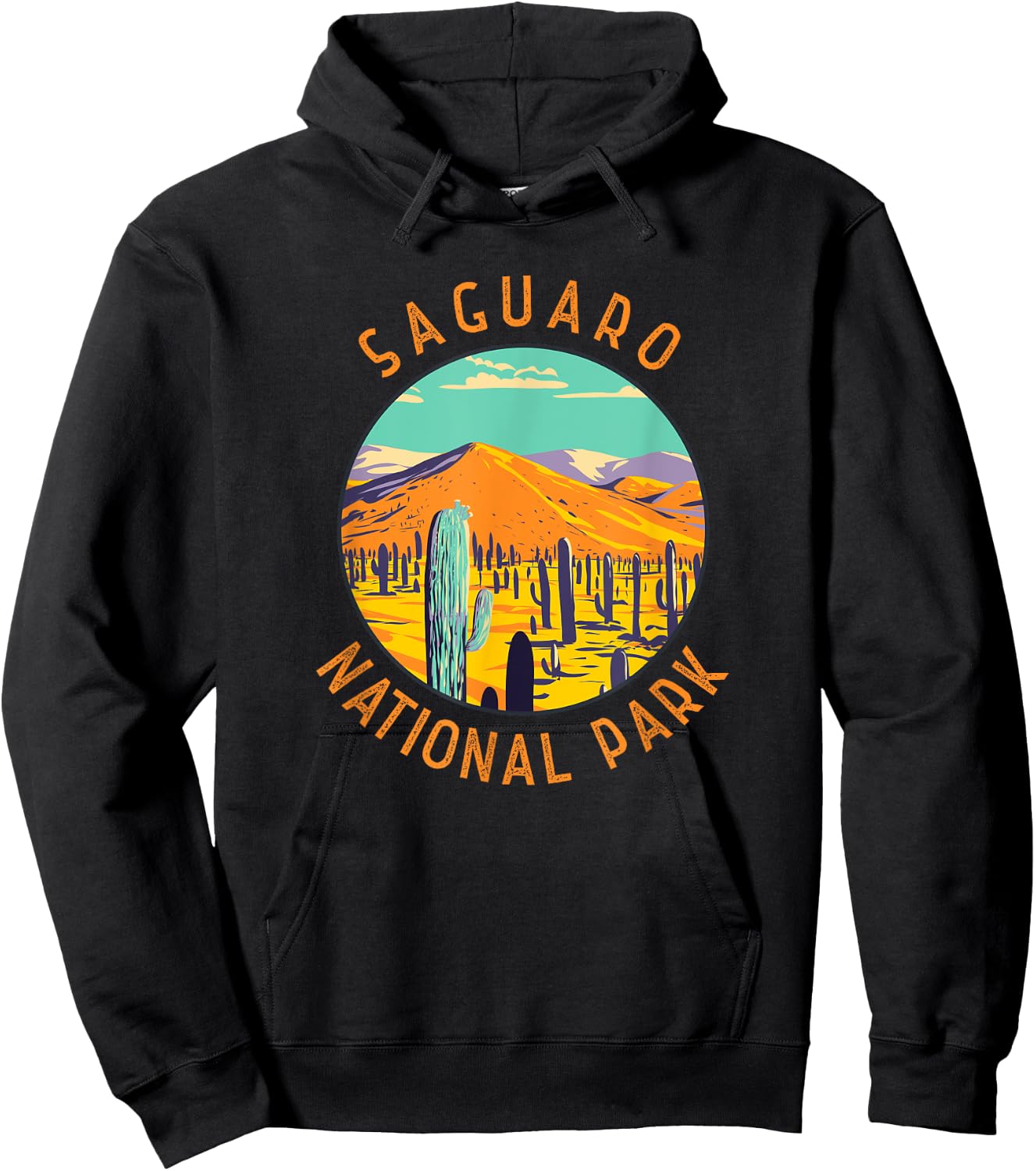 Saguaro National Park Cacti Distressed Circle Hoodie - Hoodie | Black