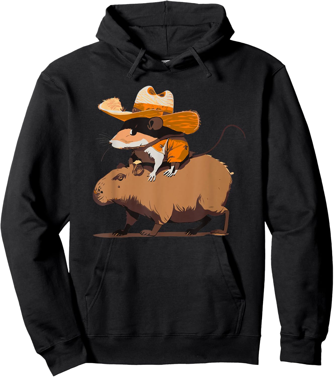 Funny Capybara Cowboy Cowgirl Rodent Mouse Western Country Hoodie - Hoodie | Black