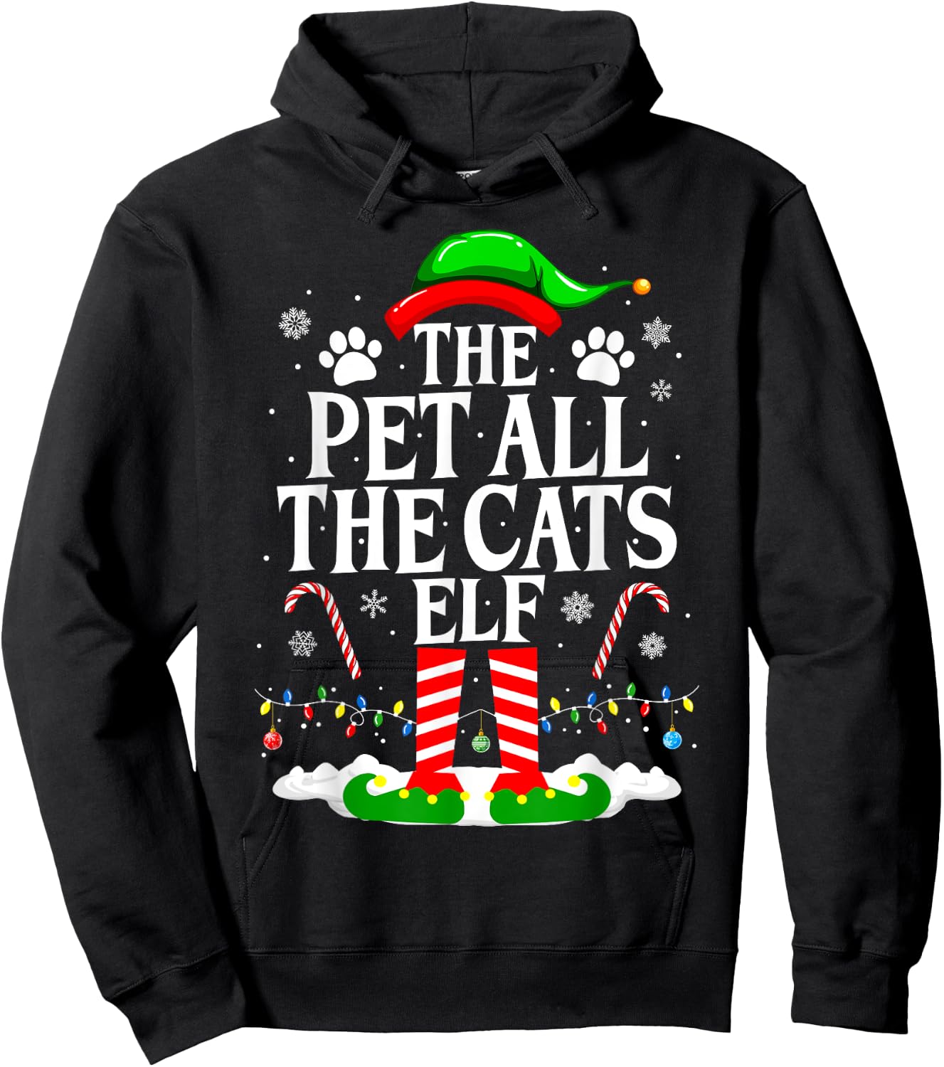 The Pet All The Cats Elf Xmas Funny Cat lover Christmas Hoodie - Hoodie | Black
