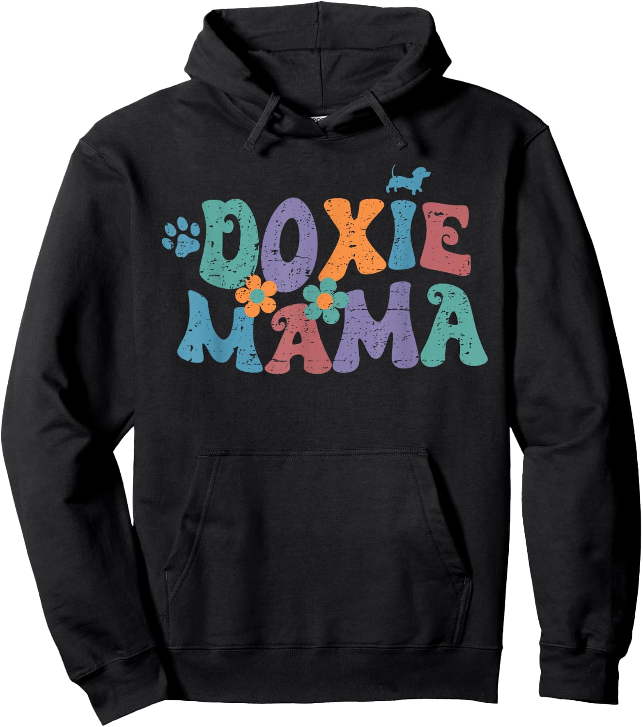 Groovy Doxie Mama Colorful Dog Gift Dachshund Lover Dogs Mom Hoodie - Hoodie | Black