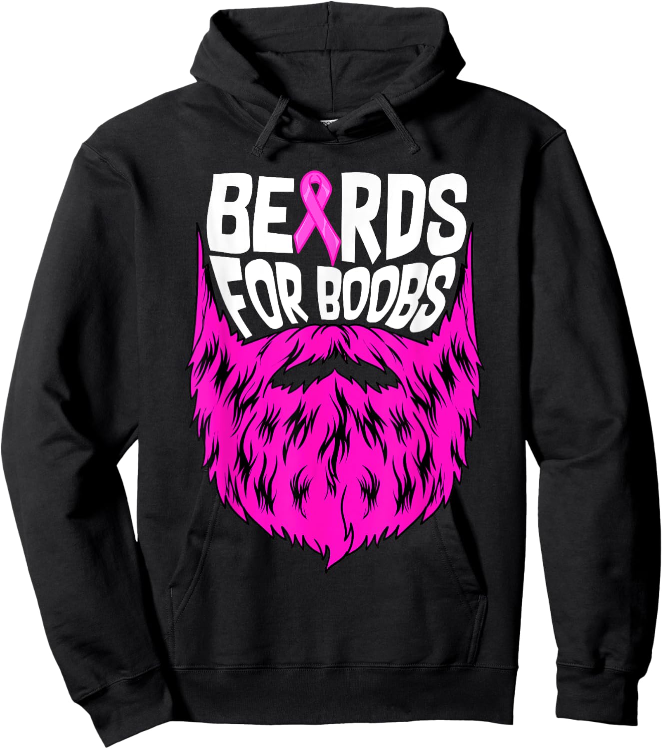 Beards For Boobs Breast Cancer Awareness Support Men Hoodie - Hoodie | Black