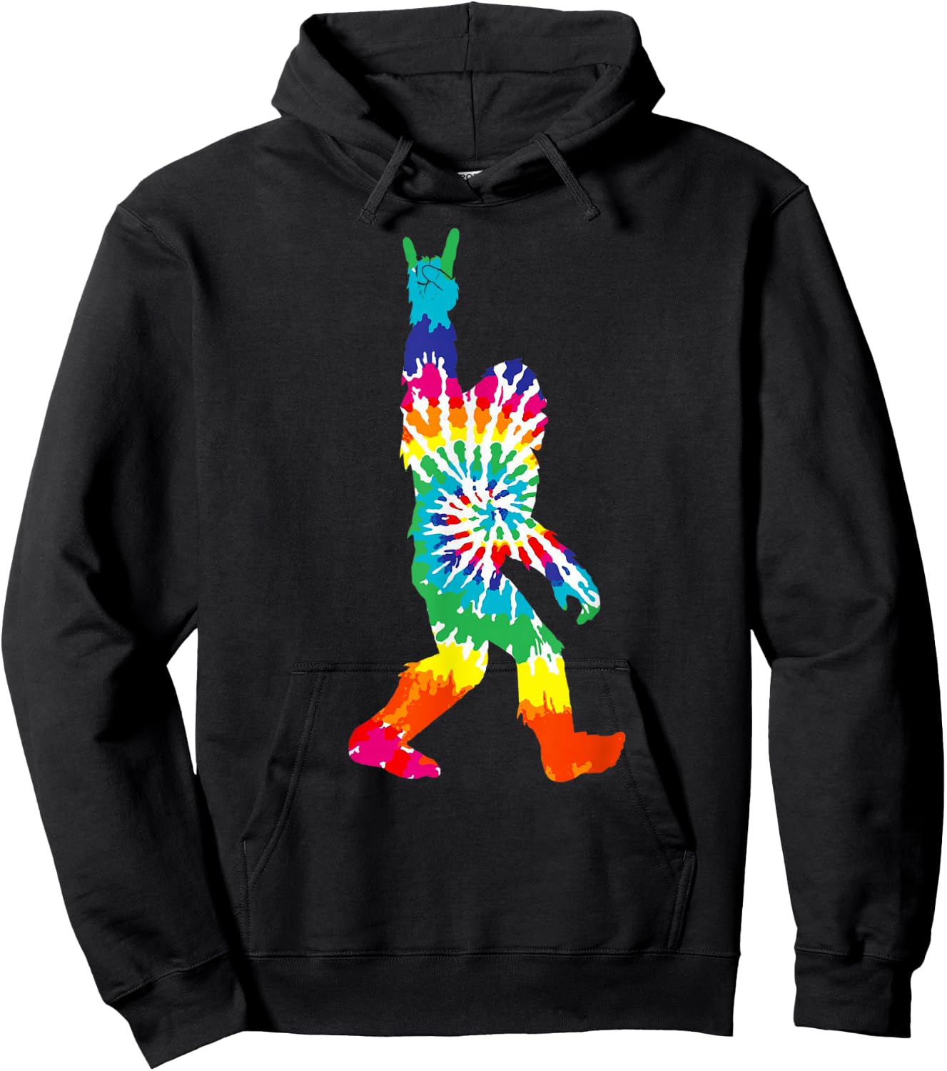 Funny Bigfoot Rock and Roll Tie Dye Shirt Sasquatch Believer Hoodie - Hoodie | Black