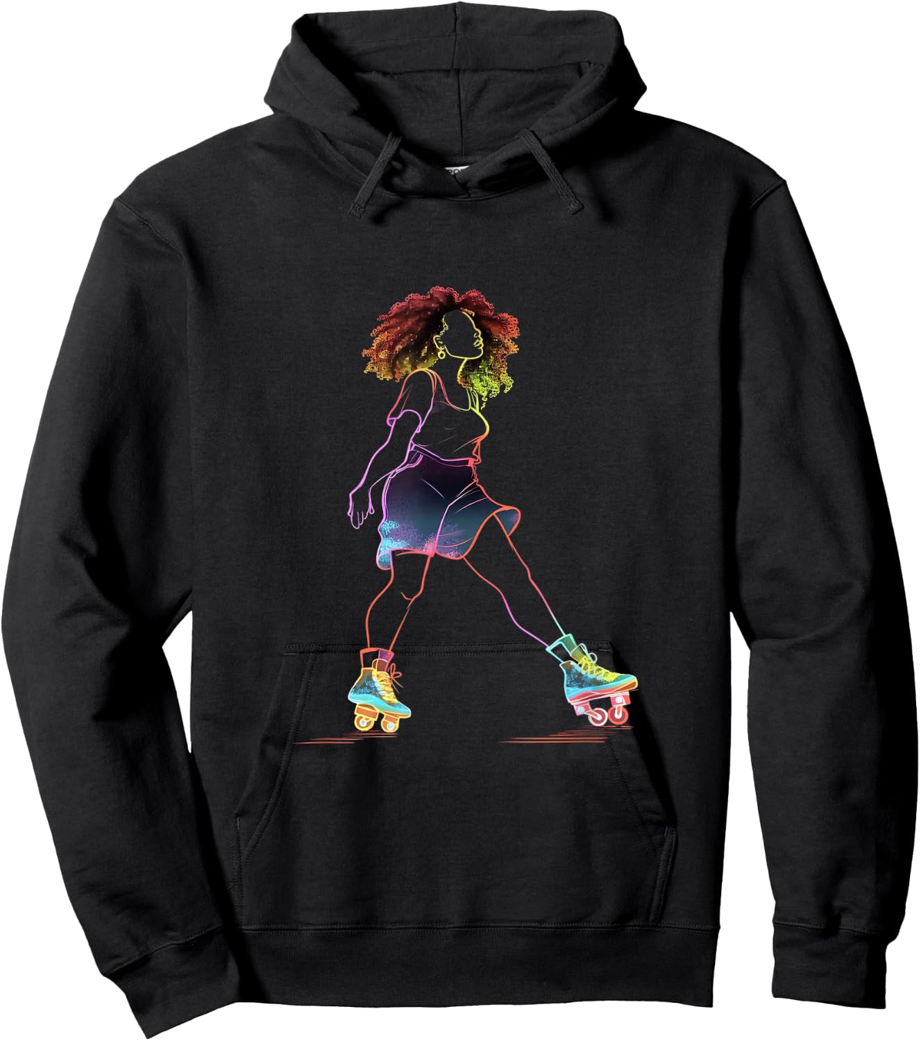 Roller Skating Afro Woman Roller Skates African American Hoodie - Hoodie | Black