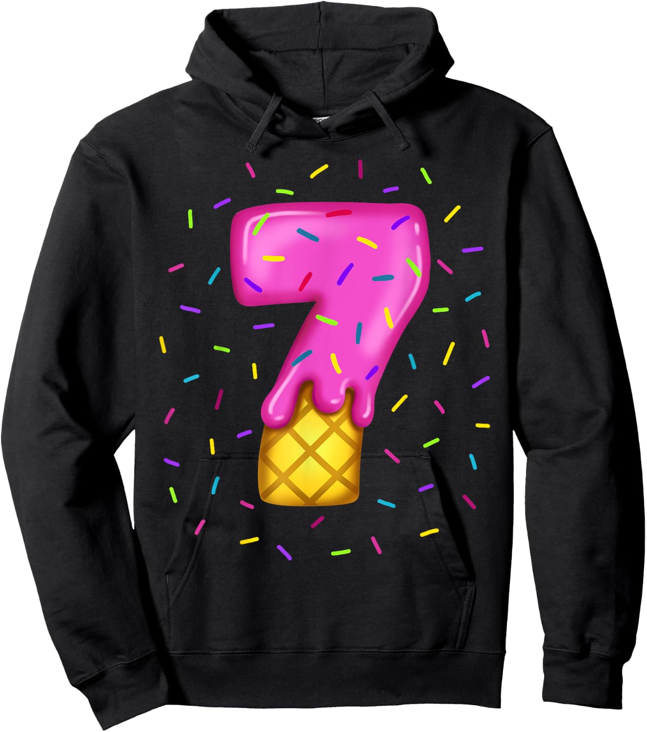 Pink Melting Ice cream Number 7 th birthday sweets sprinkles Hoodie - Hoodie | Black