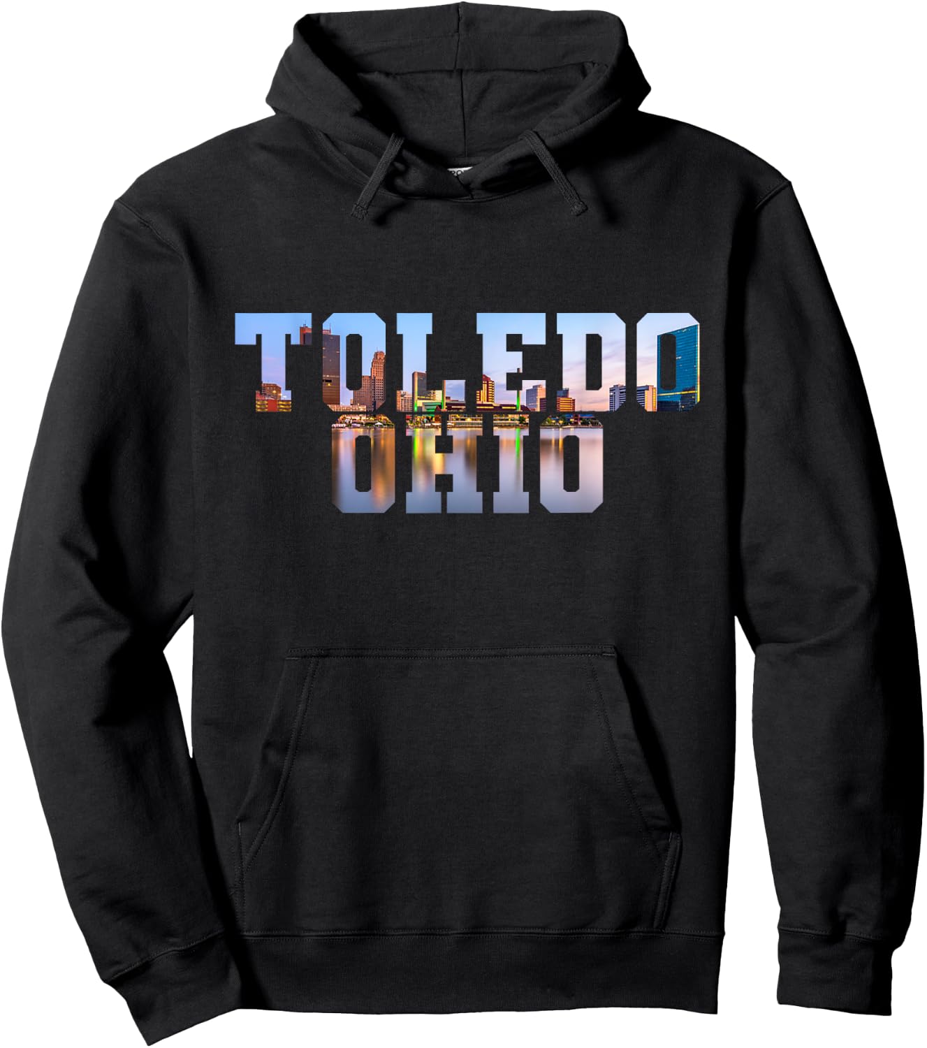 Toledo Maumee River Skyline Inside Toledo Ohio Block Letters Hoodie - Hoodie | Black