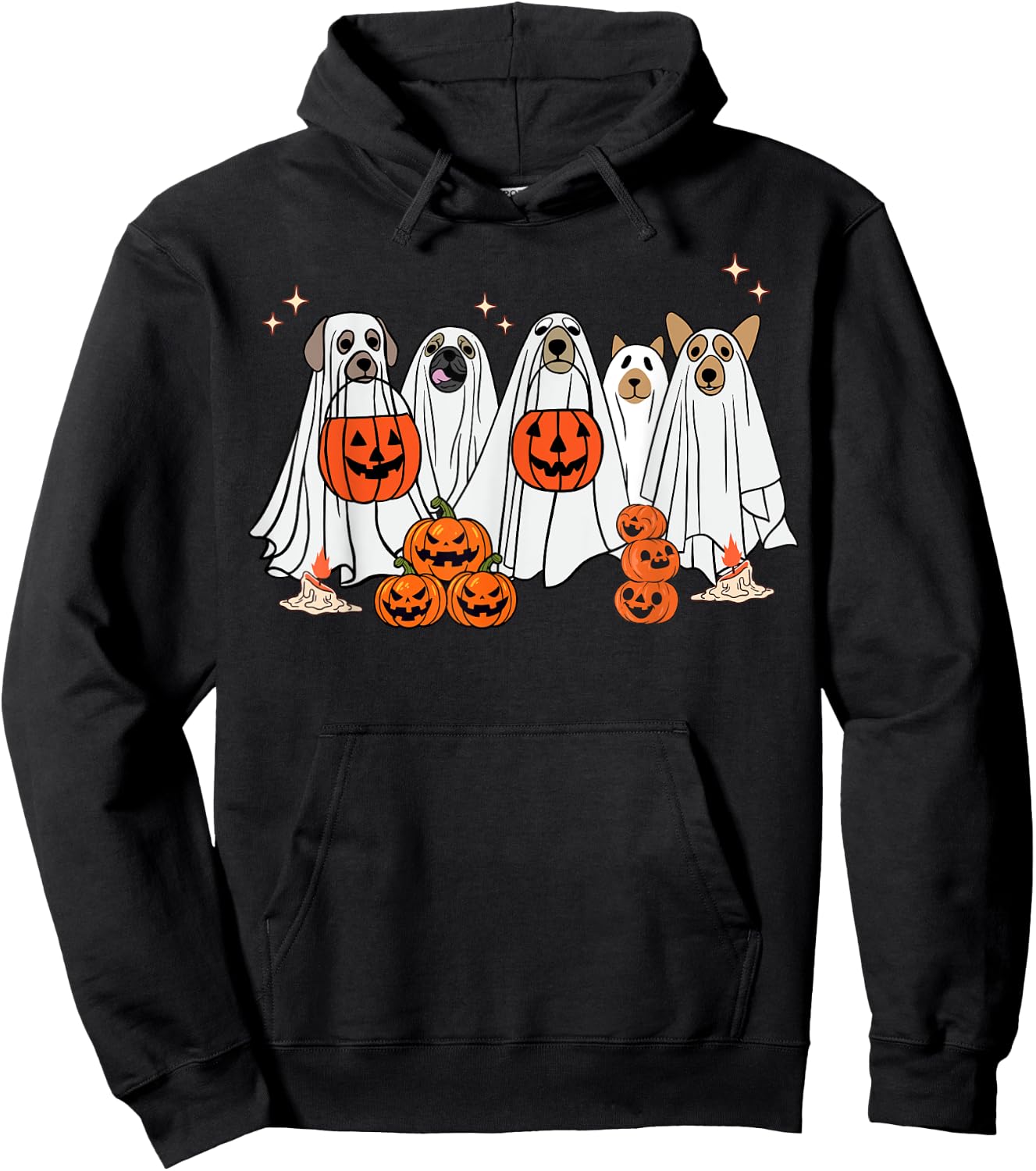 Dog Ghost Cute Dog Dressed As Ghost Funny Halloween Dog Women Kids Hoodie - Hoodie | Black