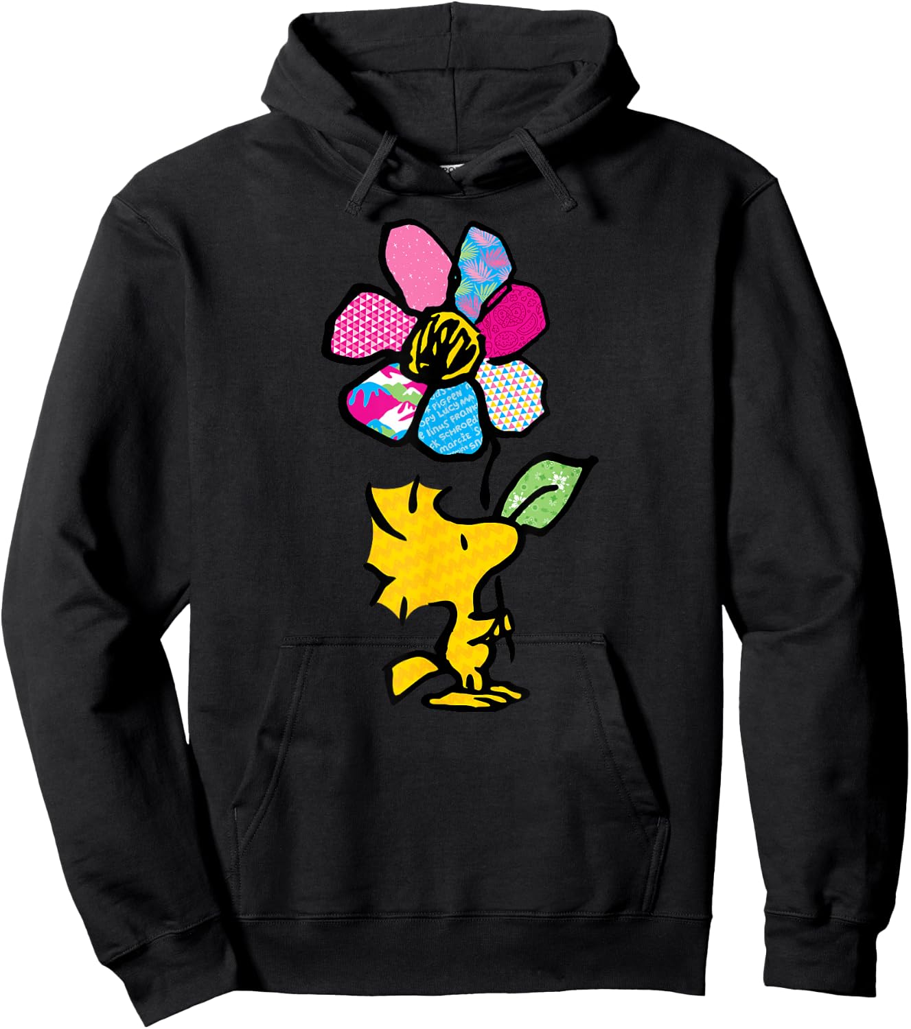 Peanuts - Woodstock with Flower and Pattern Hoodie - Hoodie | Black